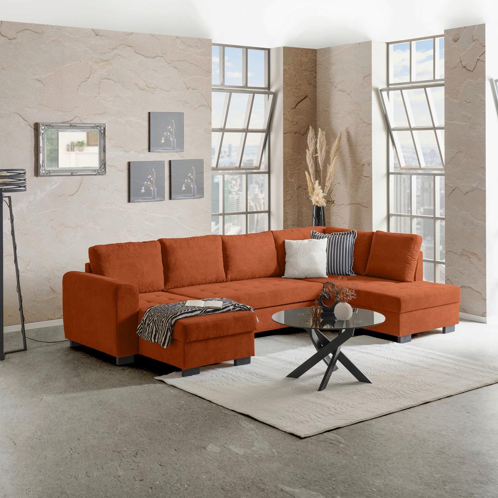 Wohnlandschaft mit Bettkasten Malte Terracotta