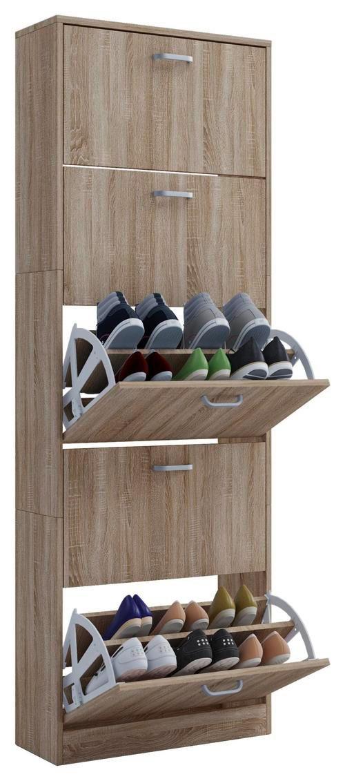 Schuhschrank Sipos Xl Eiche Dekor 5 Klappen B: 59 Cm - Eichefarben, KONVENTIONELL, Holzwerkstoff (59/170/22cm) - MID.YOU