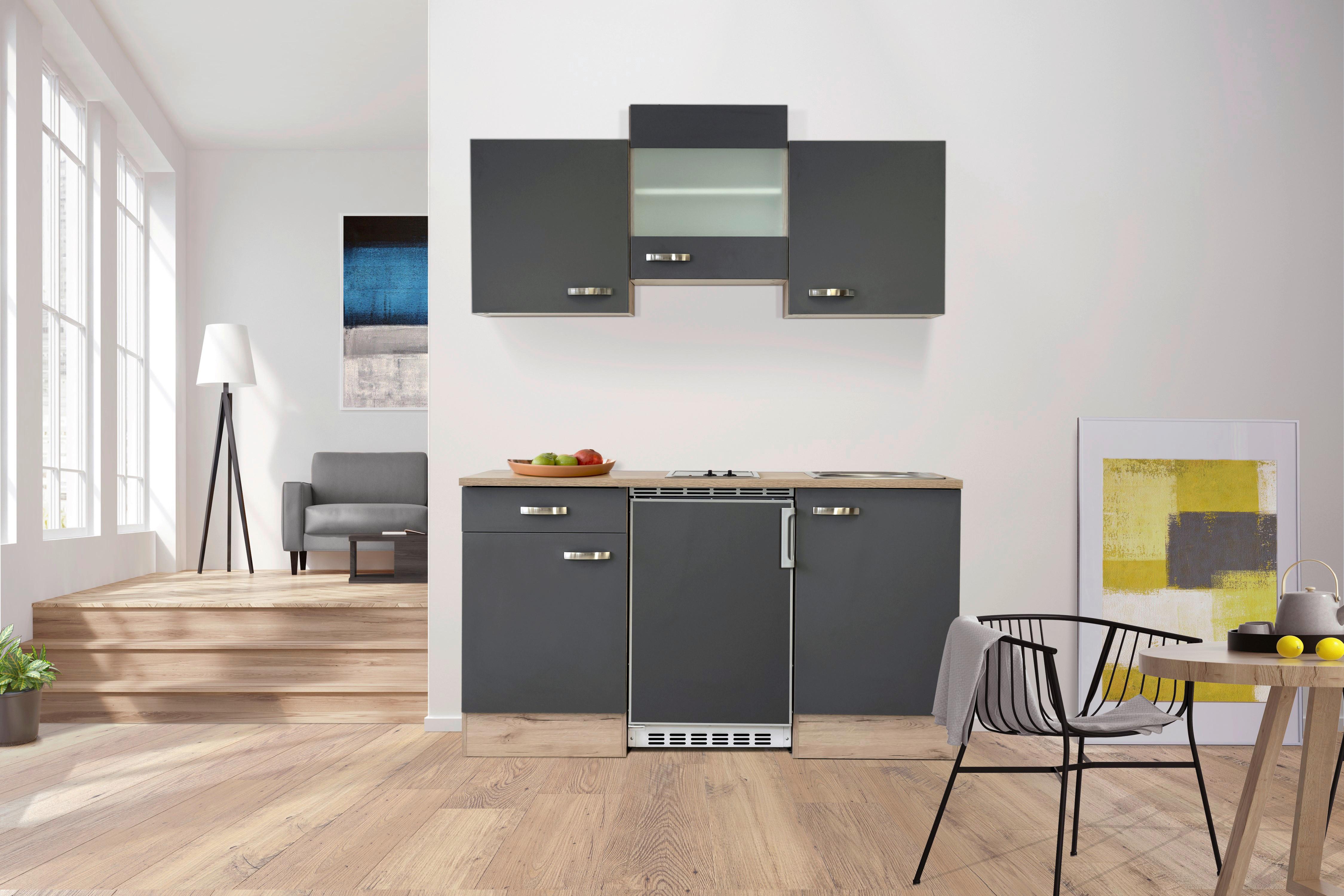 Küchenzeile Shadow mit Geräten 150 cm Grau/Eiche Dekor - Eichefarben/Grau, MODERN, Holzwerkstoff (150cm)