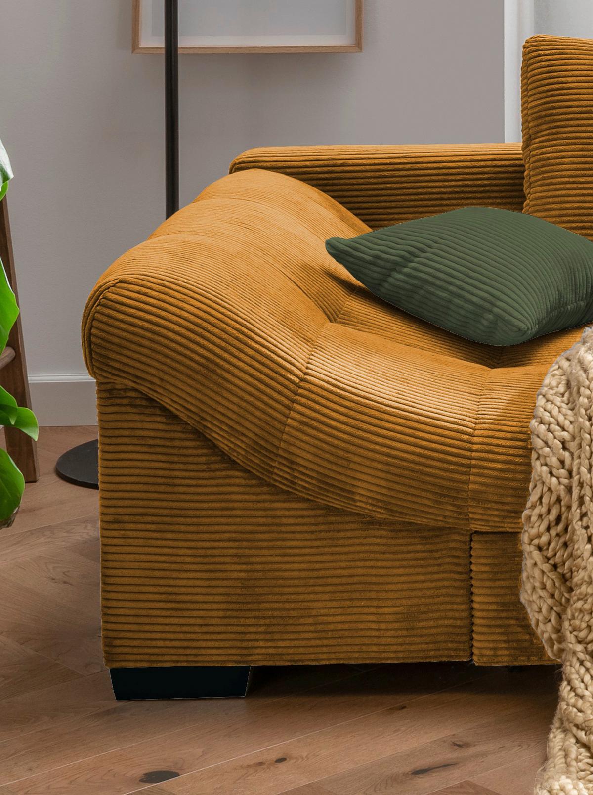 Rohová sedačka ALVITO, pravá, koňakový manšestr - černá/tmavě zelená, Design, dřevo/textil (298/202cm) - MID.YOU