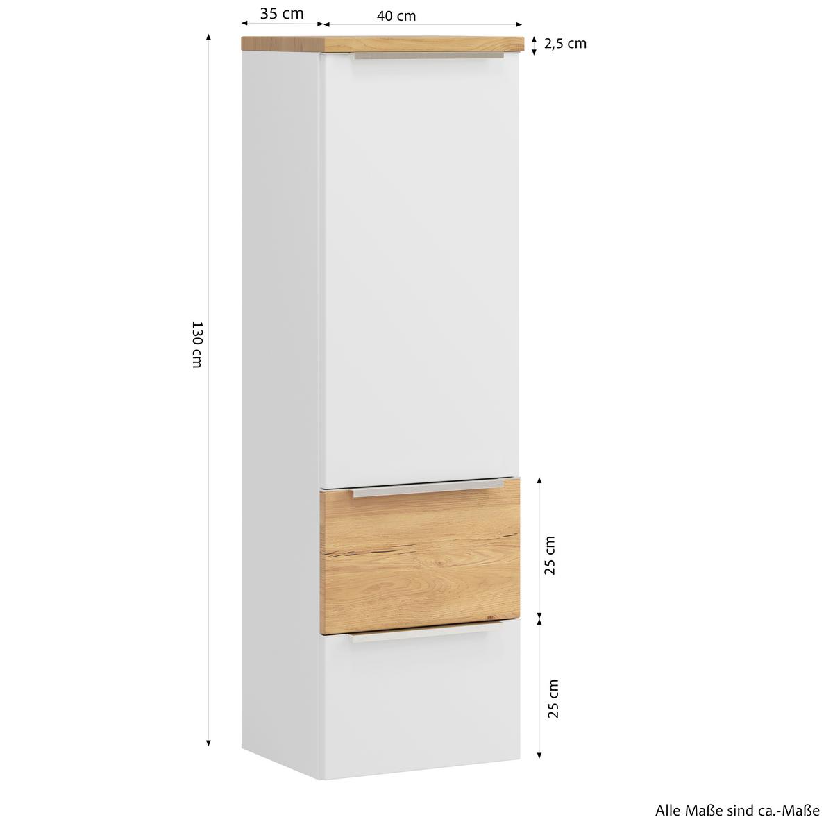 Midischrank Verona Weiß/Wildeiche B: 40cm - Wildeiche/Weiß, Trend, Holzwerkstoff (40/130/35cm) - Held