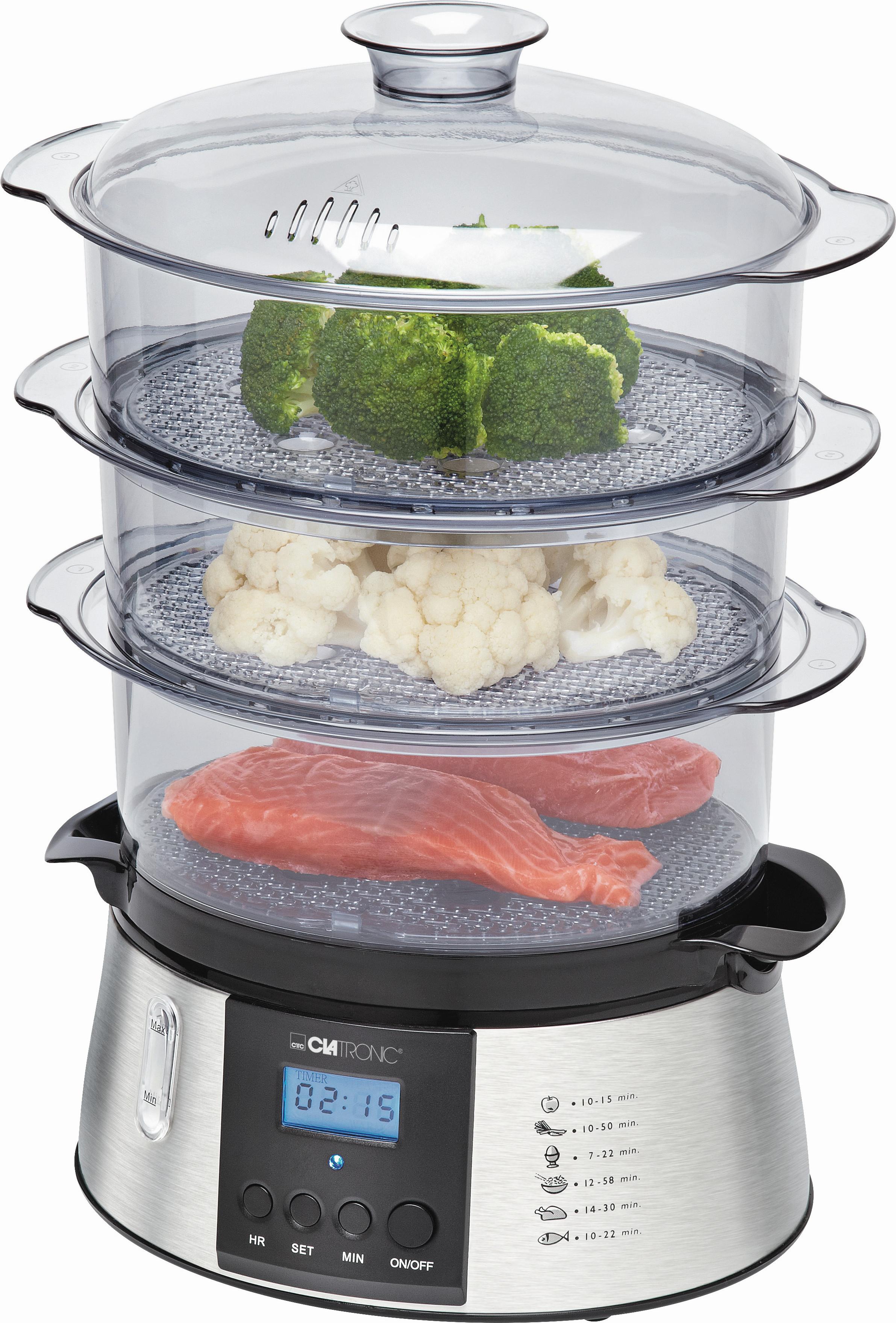 Dampfgarer 800w, Timer, Display - Edelstahlfarben/Transparent, Basics, Kunststoff (31/44,5/24cm) - Clatronic