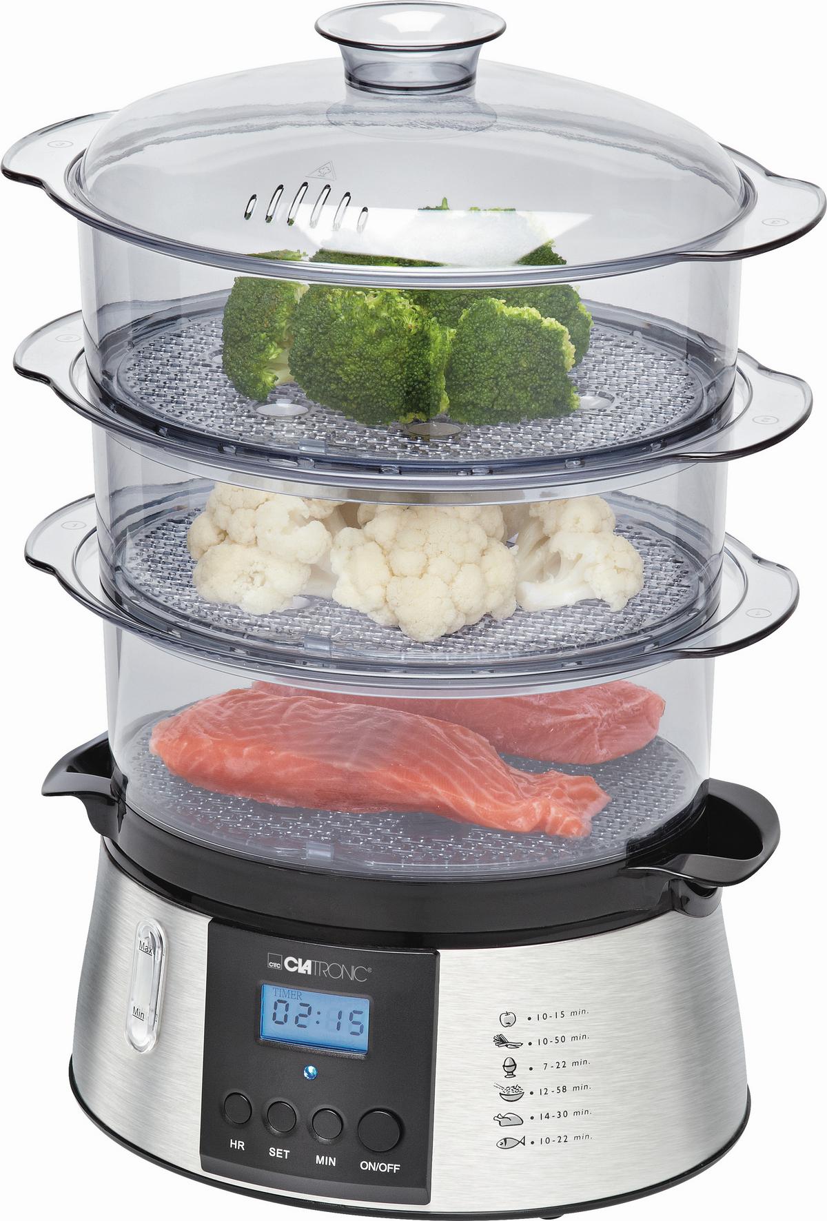 Dampfgarer 800w, Timer, Display - Edelstahlfarben/Transparent, Basics, Kunststoff (31/44,5/24cm) - Clatronic