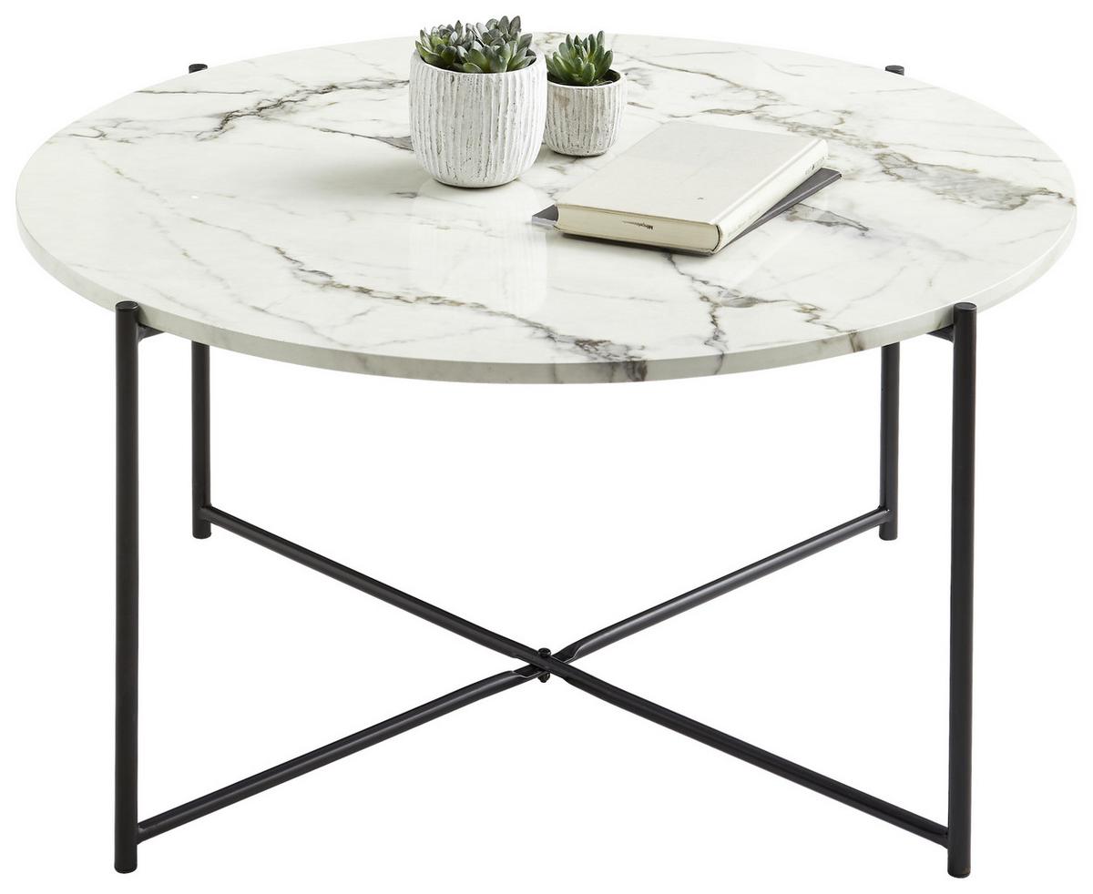 Couchtisch Rund Marmor-optik Mireglia, Schwarz/weiß - Schwarz/Weiß, Trend, Holzwerkstoff/Metall (83/83/40cm) - MID.YOU