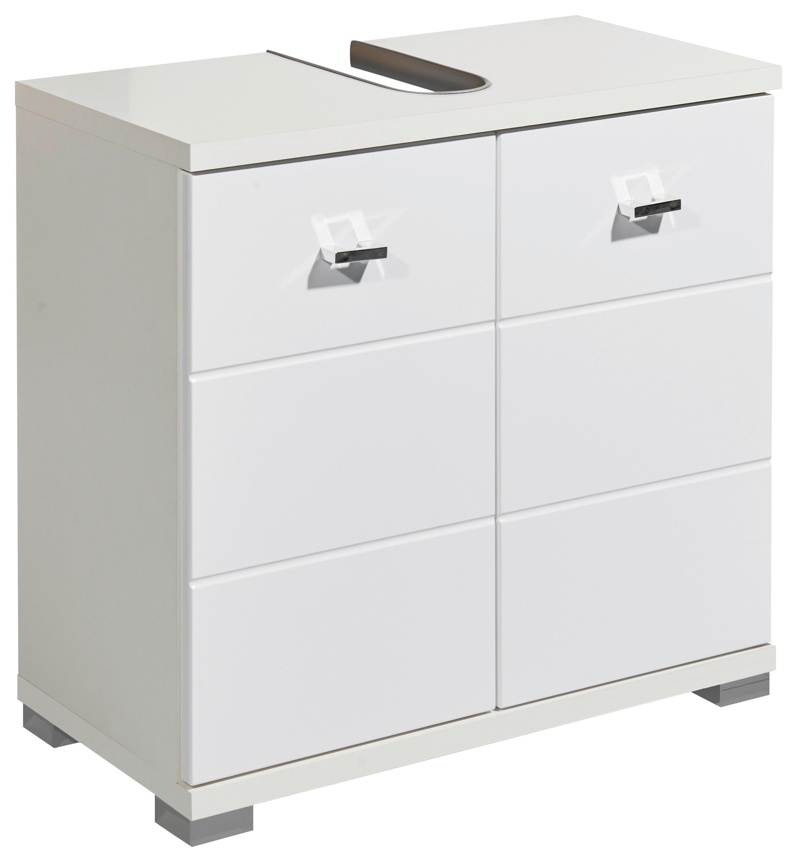 Waschbeckenunterschrank Pool B: 60 cm Weiß Stehend - Weiß Hochglanz/Silberfarben, Basics, Holzwerkstoff (60/57/31cm) - Livetastic