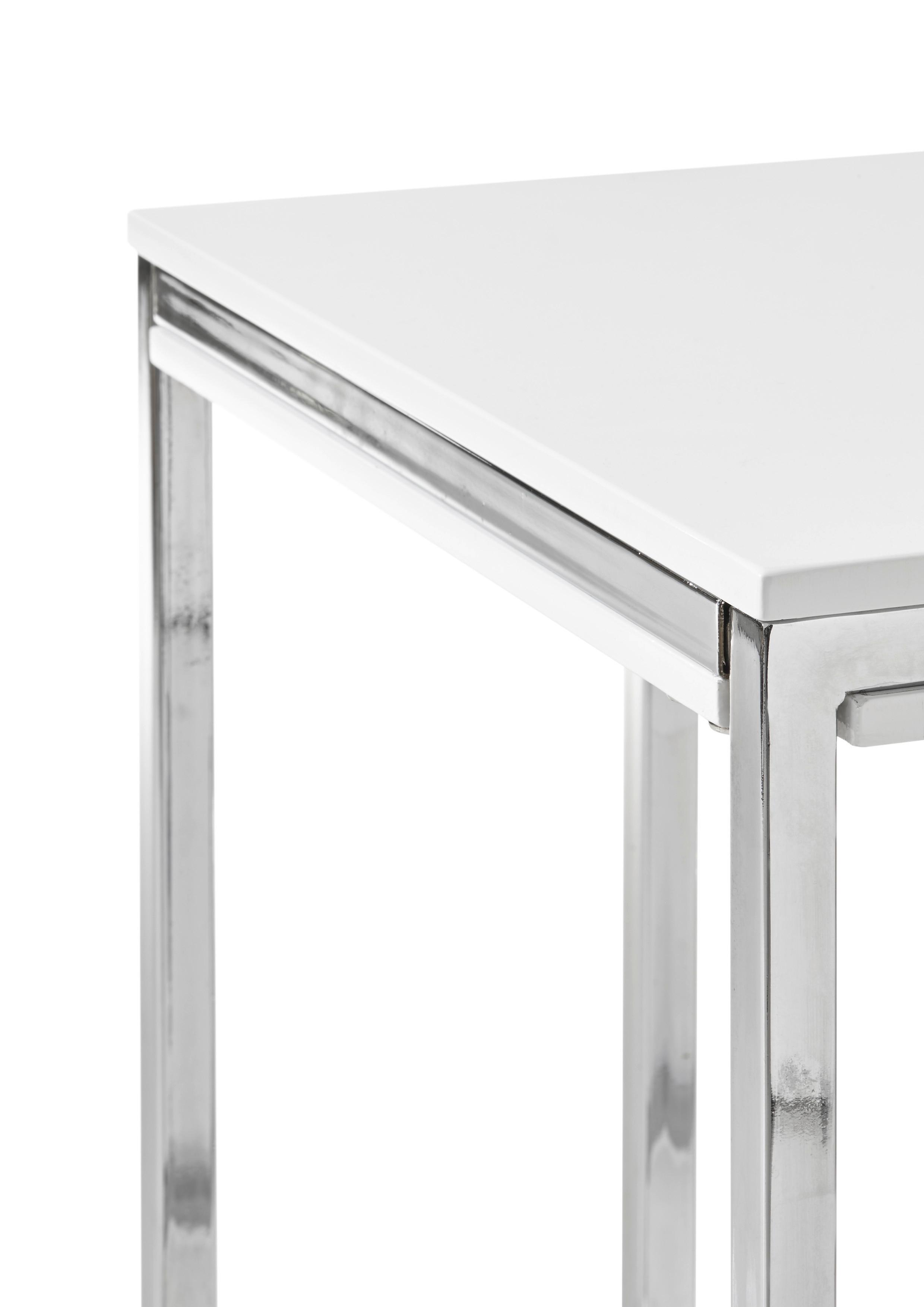 Couchtisch Reno Mini, Weiß/Silberfarben - Chromfarben/Weiß, Design, Holzwerkstoff/Metall (45/45/50cm) - MID.YOU