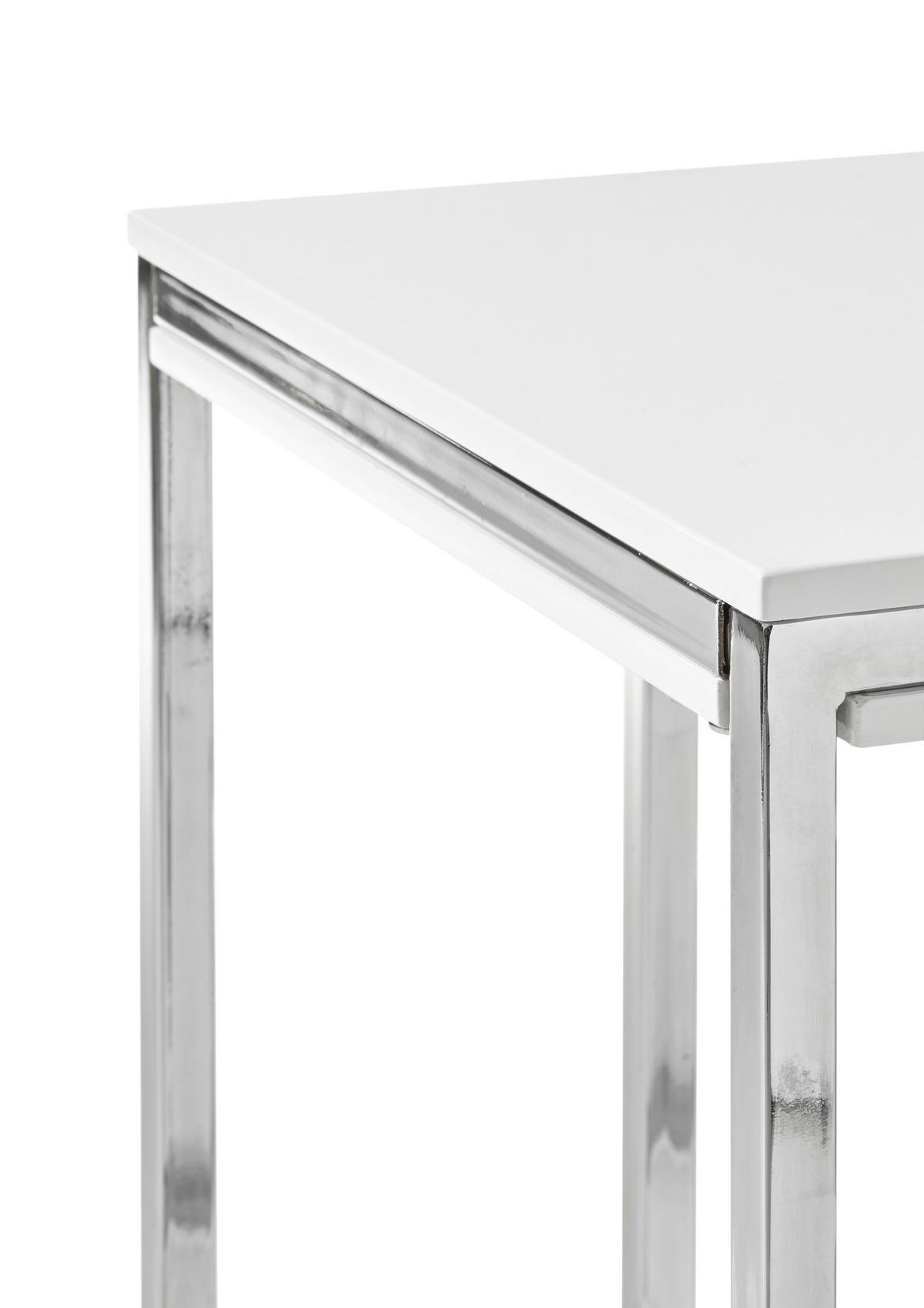 Couchtisch Reno Mini, Weiß/silberfarben - Chromfarben/Weiß, Design, Holzwerkstoff/Metall (45/45/50cm) - MID.YOU