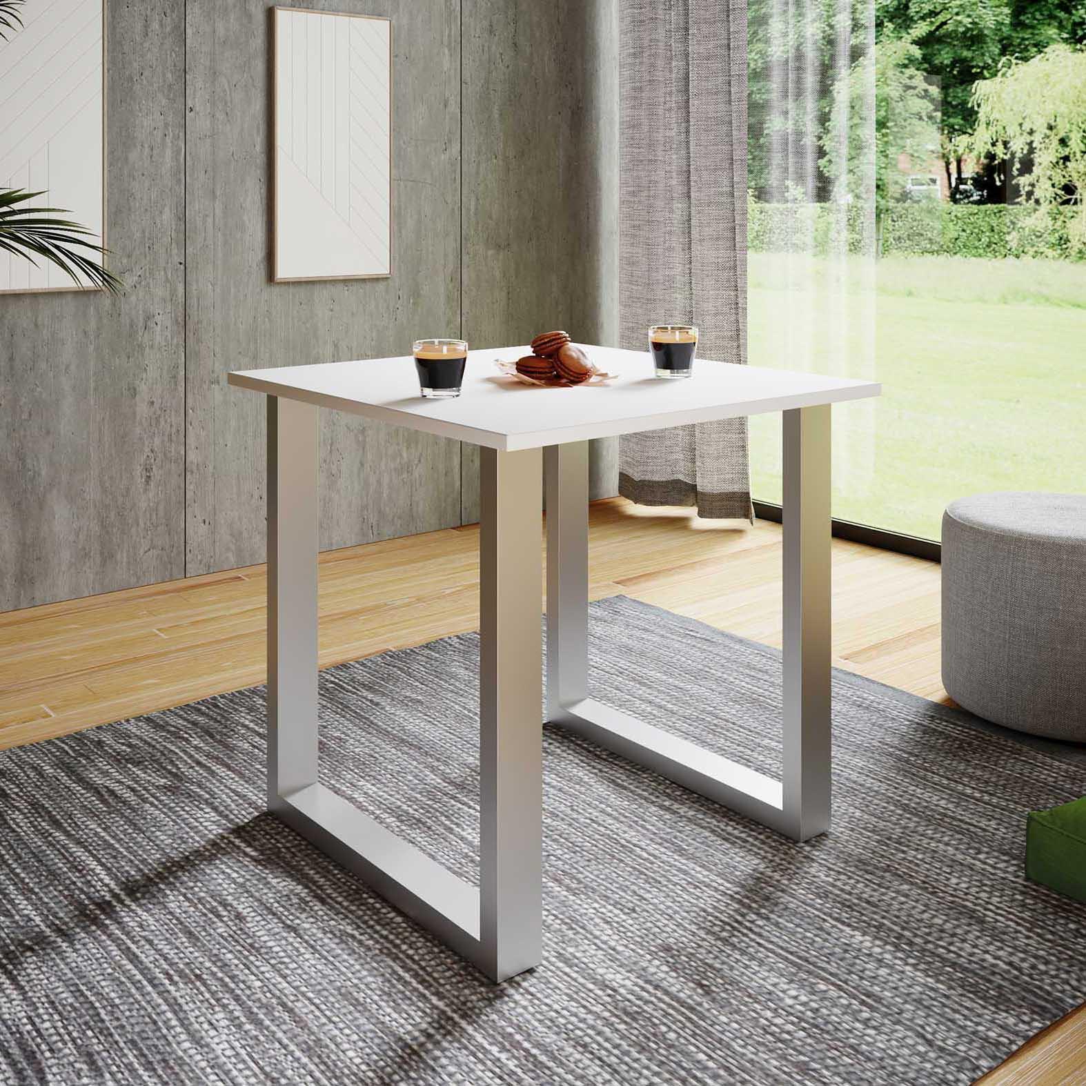 Esstisch Xona 80x80 cm Silberfarben/Weiß - Silberfarben/Weiß, Basics, Holzwerkstoff (80/80/76cm) - MID.YOU