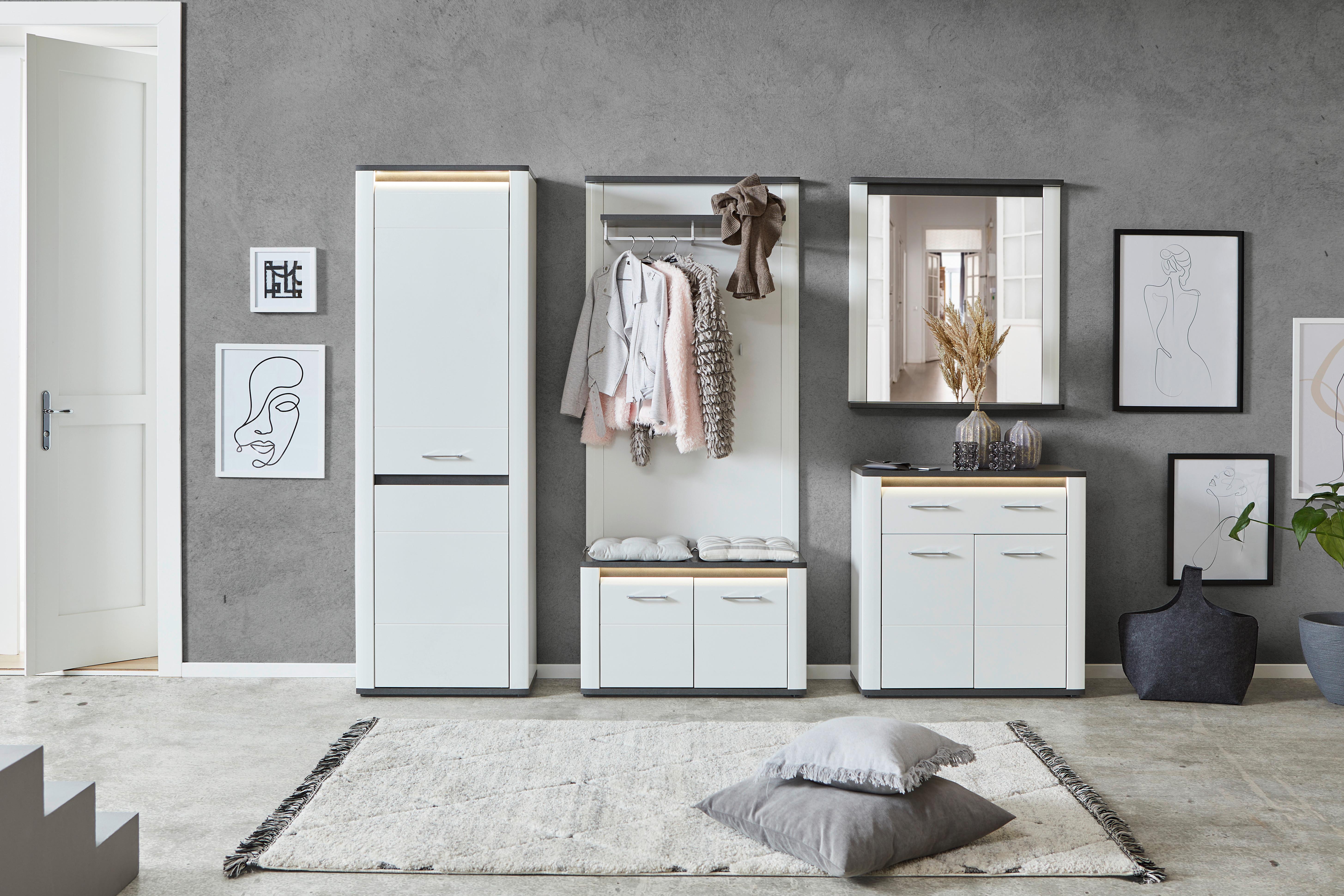 Garderoben-Set Alassio Weiß /Matera 5--Teilig. mit LED-Leisten
