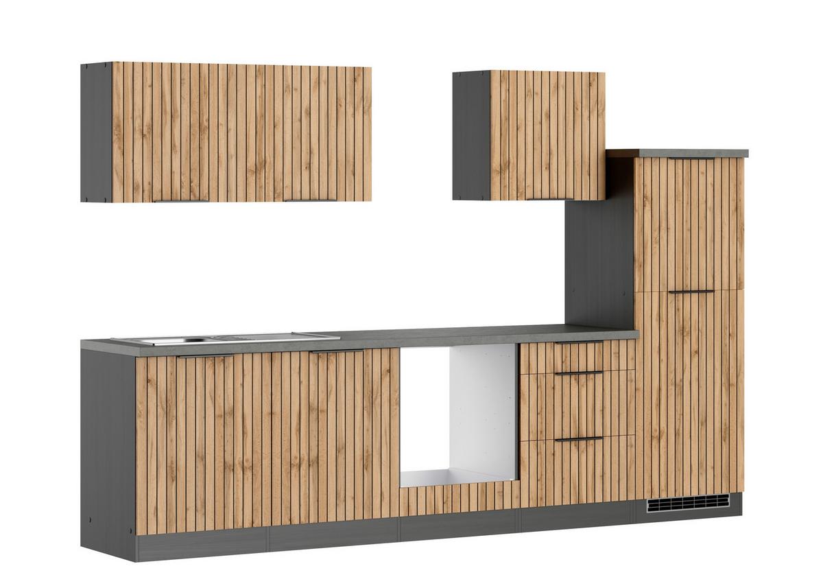 Küchenleerblock Liverpool Graphit/Eiche Dekor B: 300 cm - Schieferfarben/Eiche Wotan, Basics, Holzwerkstoff (300cm) - Held