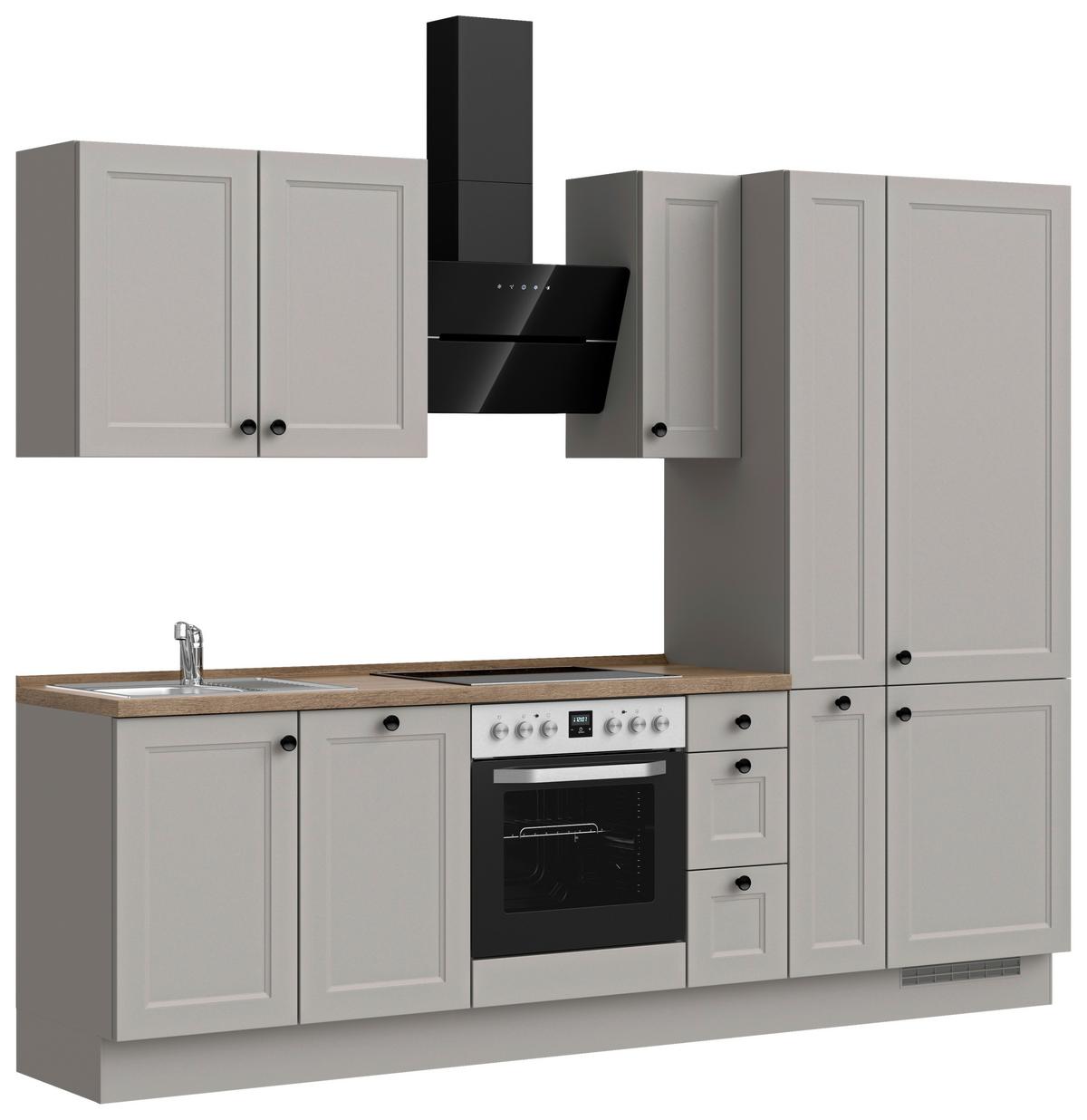 Kuchynská linka 270 cm, kamenná sivá supermatná - čierna/sivá, Modern, kov/kompozitné drevo (270cm) - Nobilia