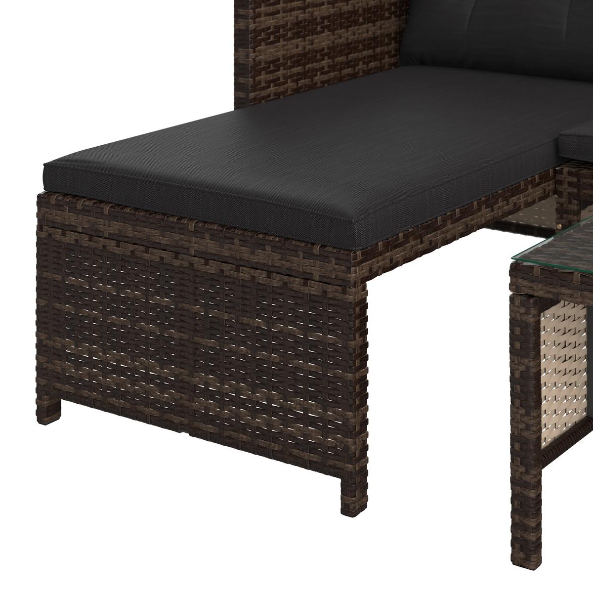 Loungegarnitur 3-Tlg. Vegas Polyrattan/Stahl mit Kissen - Graubraun/Schwarz, MODERN, Glas/Kunststoff - Luca Bessoni