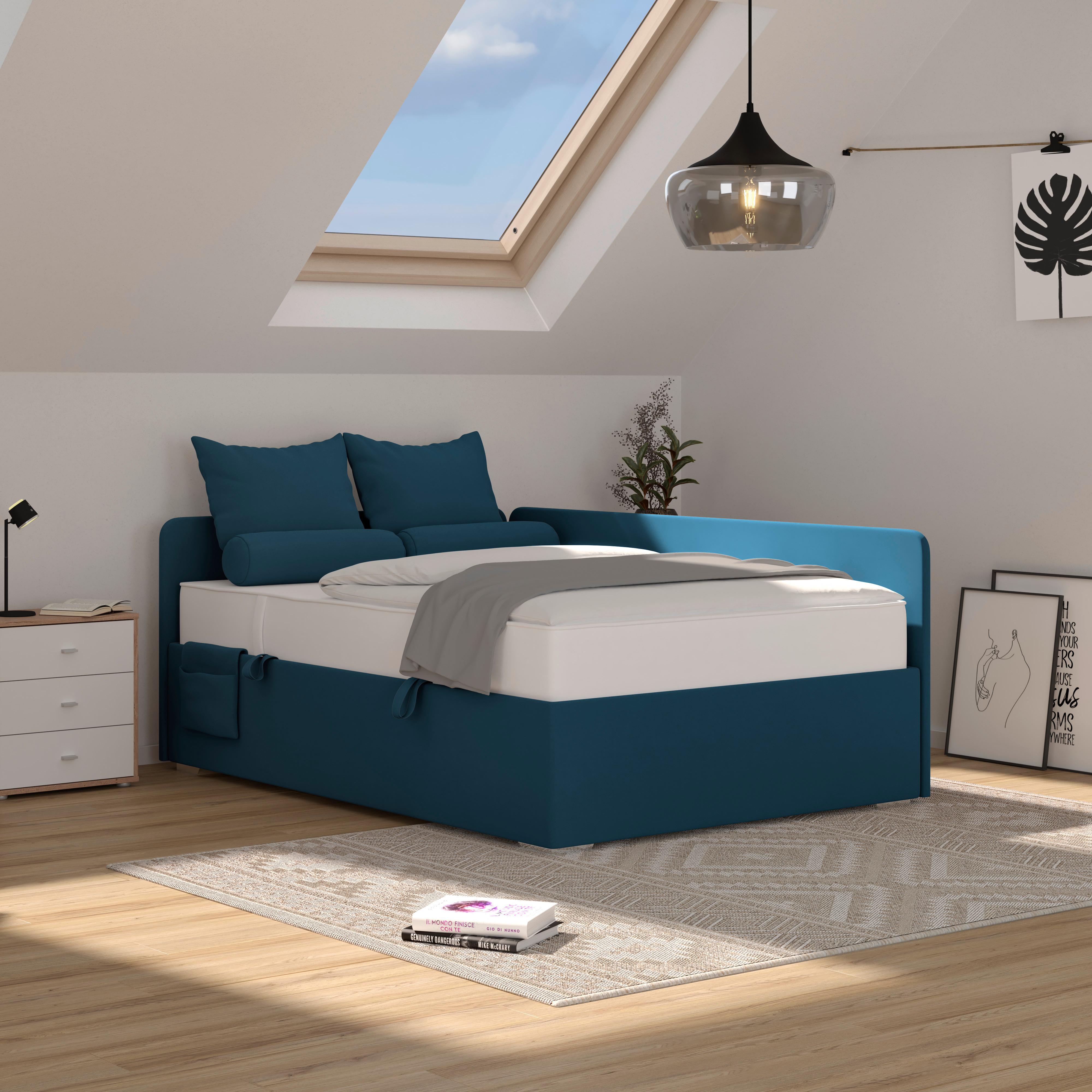 Polsterbett Remi - Chromfarben/Dunkelblau, MODERN, Holz/Textil (120/200cm)