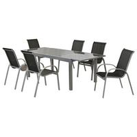 Gartenmöbel Set 7-tlg. Amalfi Aus Metall/textil - Silberfarben/Schwarz, MODERN, Textil/Metall - Gardenson