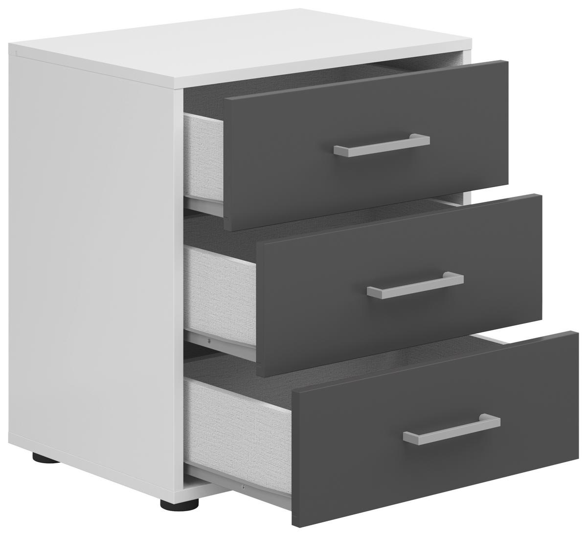 Nachtkästchen Smart 3 Weiß/graphit H: 54 Cm - Anthrazit/Grauweiß, Basics, Holzwerkstoff (50/54/35cm)