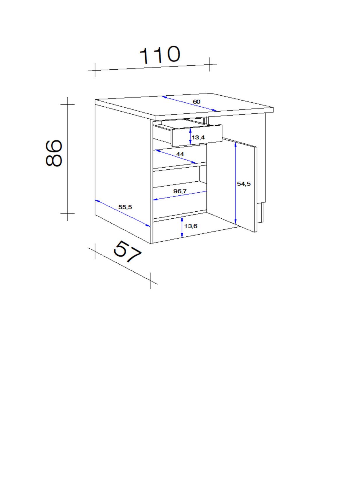 Eckunterschrank Valero Uebe 110 - Weiß Hochglanz/Sonoma Eiche, MODERN, Holzwerkstoff (110/86/60cm) - FlexWell