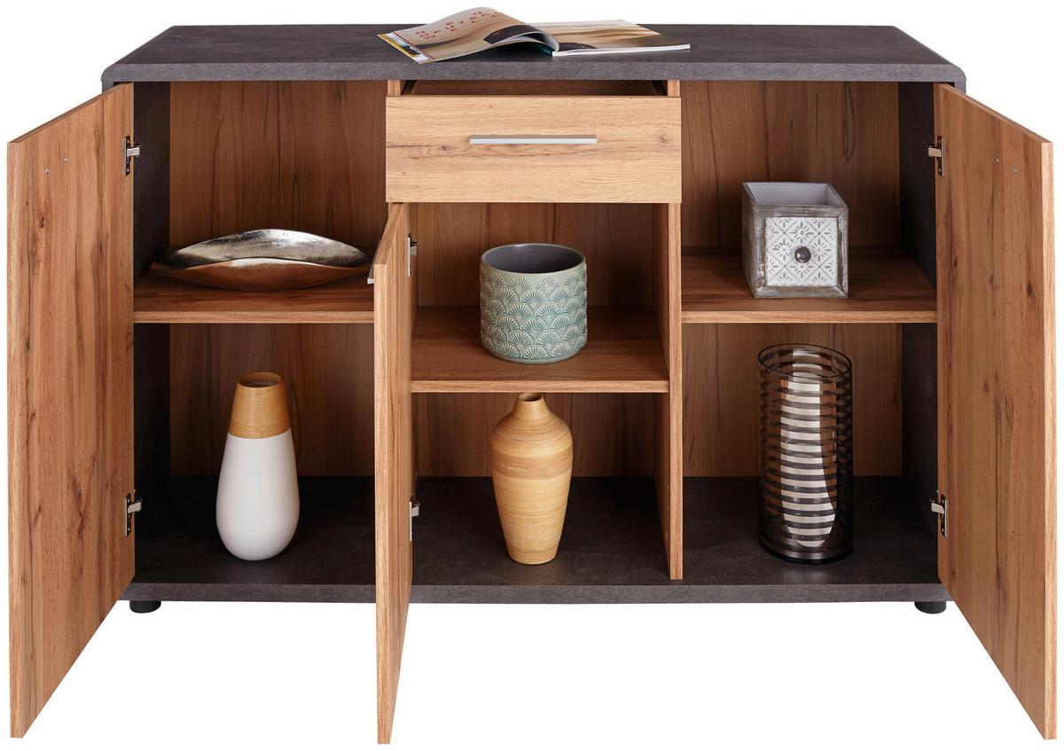 Kommode B 132cm Fontana, Beton Optik/wotan Eiche Dekor - Eichefarben/Dunkelgrau, MODERN, Holzwerkstoff (132/87/40cm)