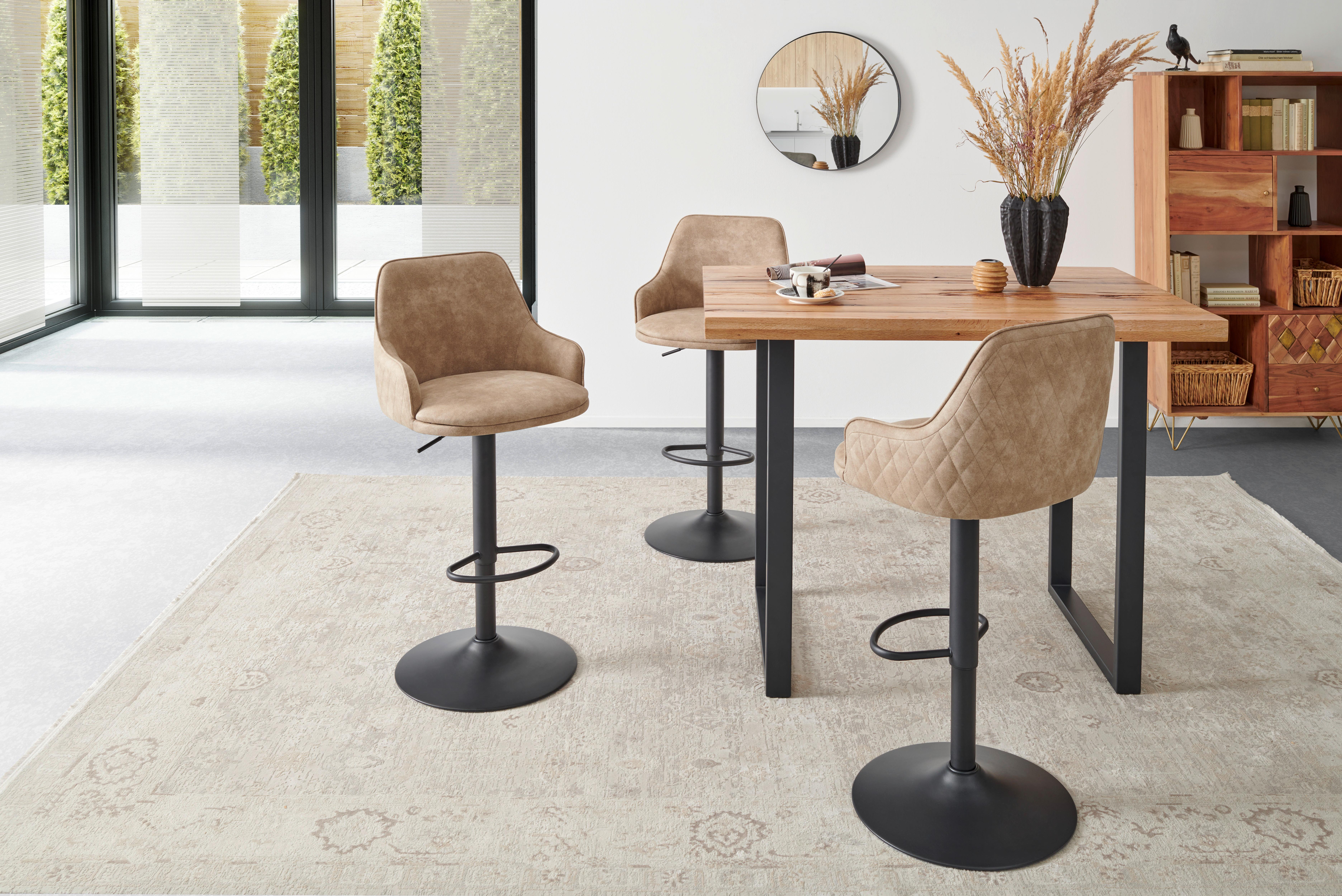 Barhocker höhenverstellbar mit Lehne Weda Webstoff Beige - Beige/Schwarz, KONVENTIONELL, Textil/Metall (50/90-111/51cm) - MID.YOU