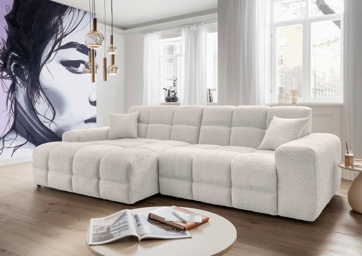 Ecksofa Bosco, Weiß S: 152x301 cm - Schwarz/Weiß, MODERN, Textil (152/301cm) - Livetastic