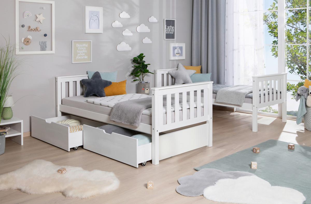 Etagenbett Sammy Weiß Kiefer Massiv 90 cm mit Schubladen - Weiß, MODERN, Holz (90/200cm) - MID.YOU