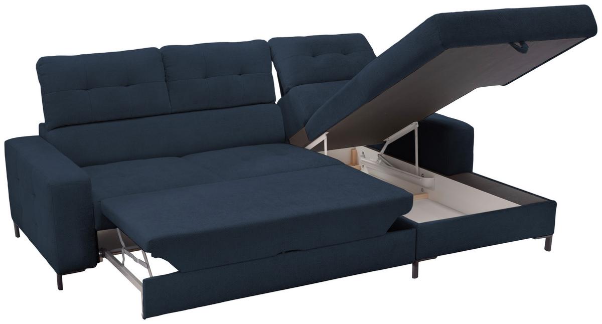 Ecksofa Bonito, Dunkelblau Schenkel: 255x176 cm - Schwarz/Dunkelblau, Design, Textil (260/176cm) - Livetastic