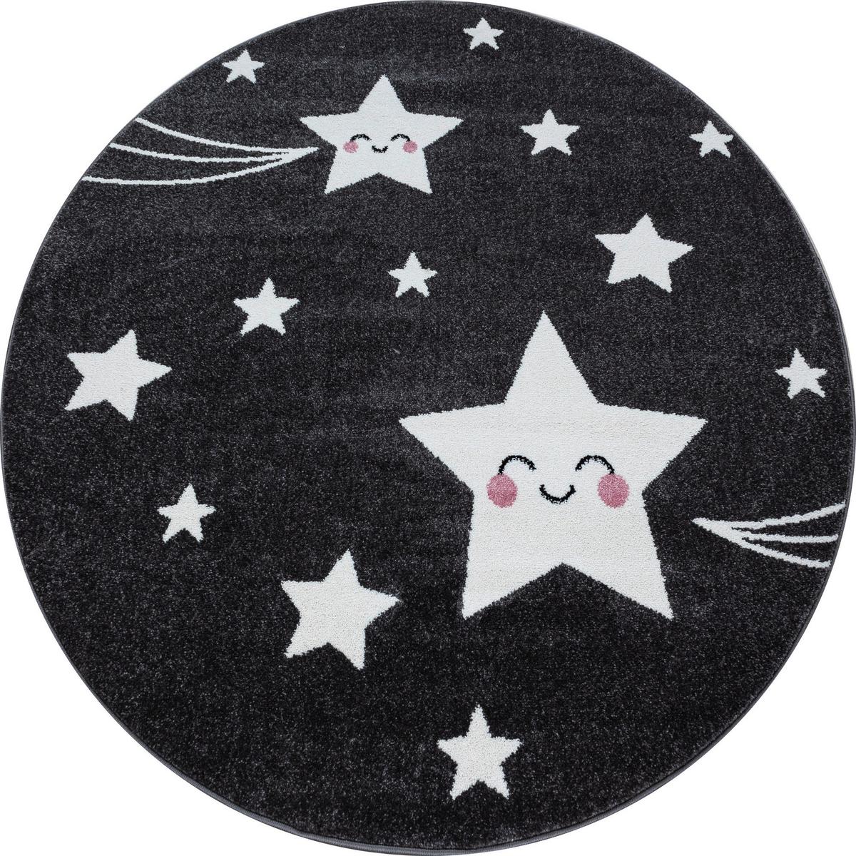 Kinderteppich Rund Stern Grau/weiß Kids Ø 120 Cm - Weiß/Grau, Trend, Textil (120cm)