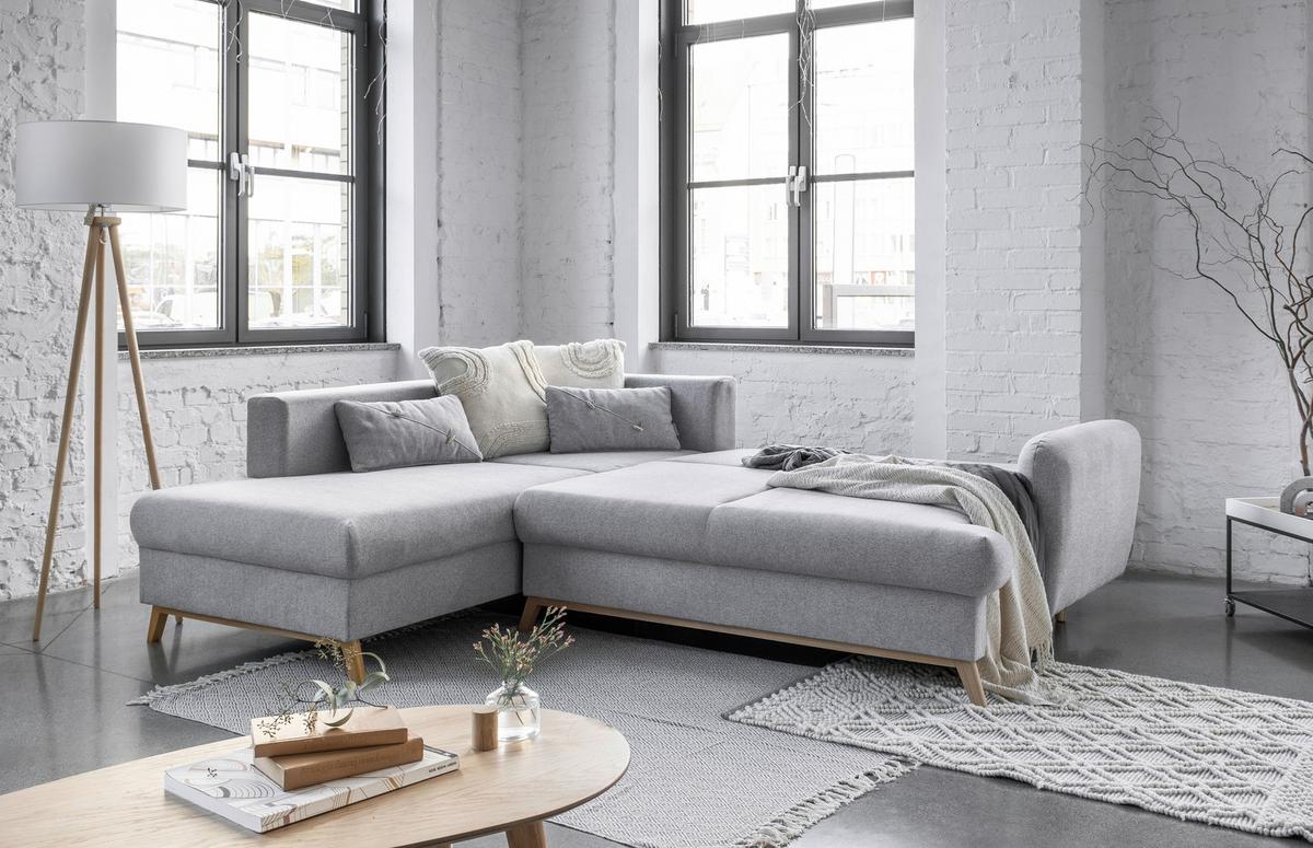 Ecksofa Scanddic Lagom Hellgrau S: 202x242 cm - Hellgrau/Naturfarben, Textil (202/242cm) - MID.YOU