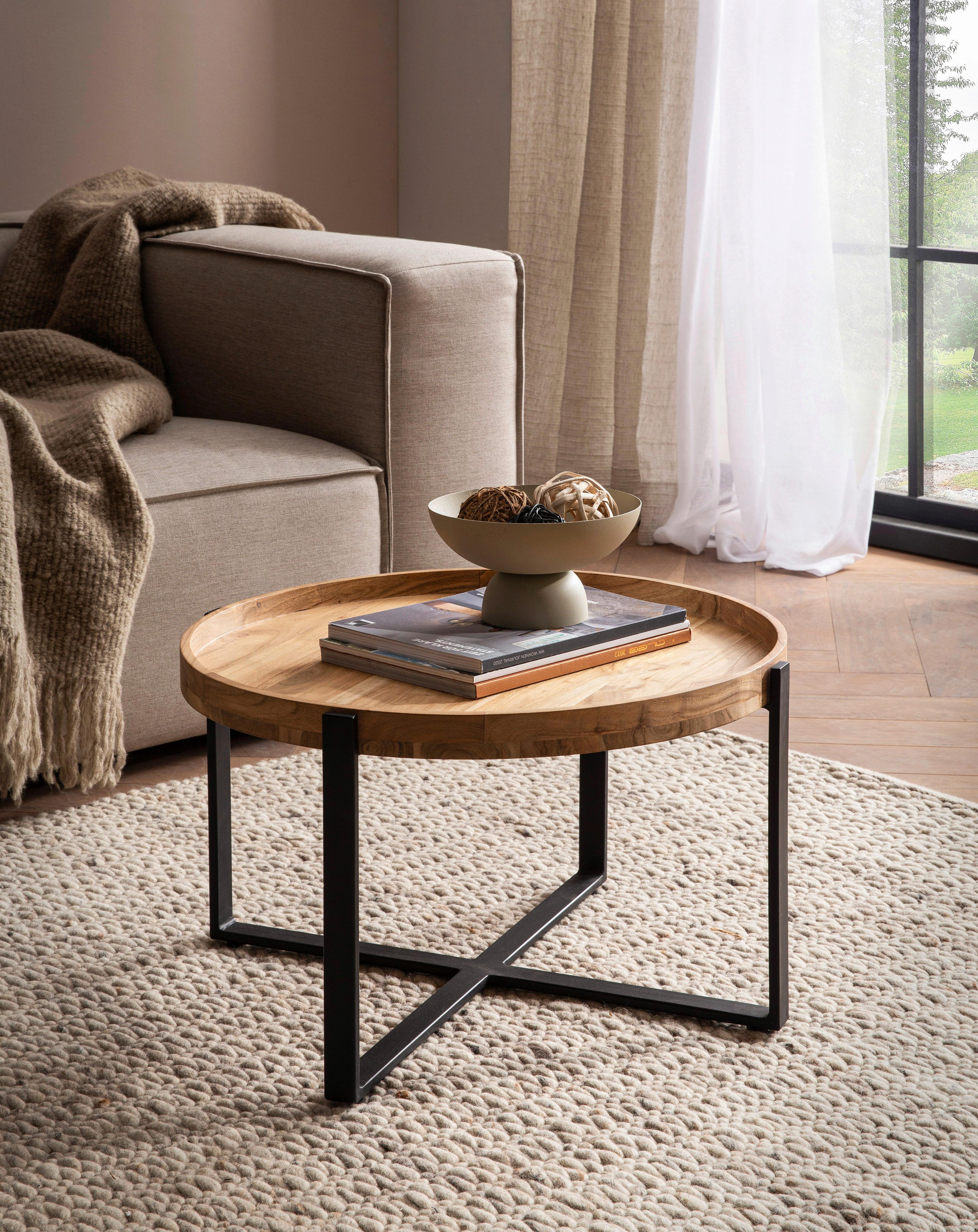 Couchtisch Braun L: 60 cm - Schwarz/Braun, Design, Holz/Metall (60/60/36cm) - Livetastic
