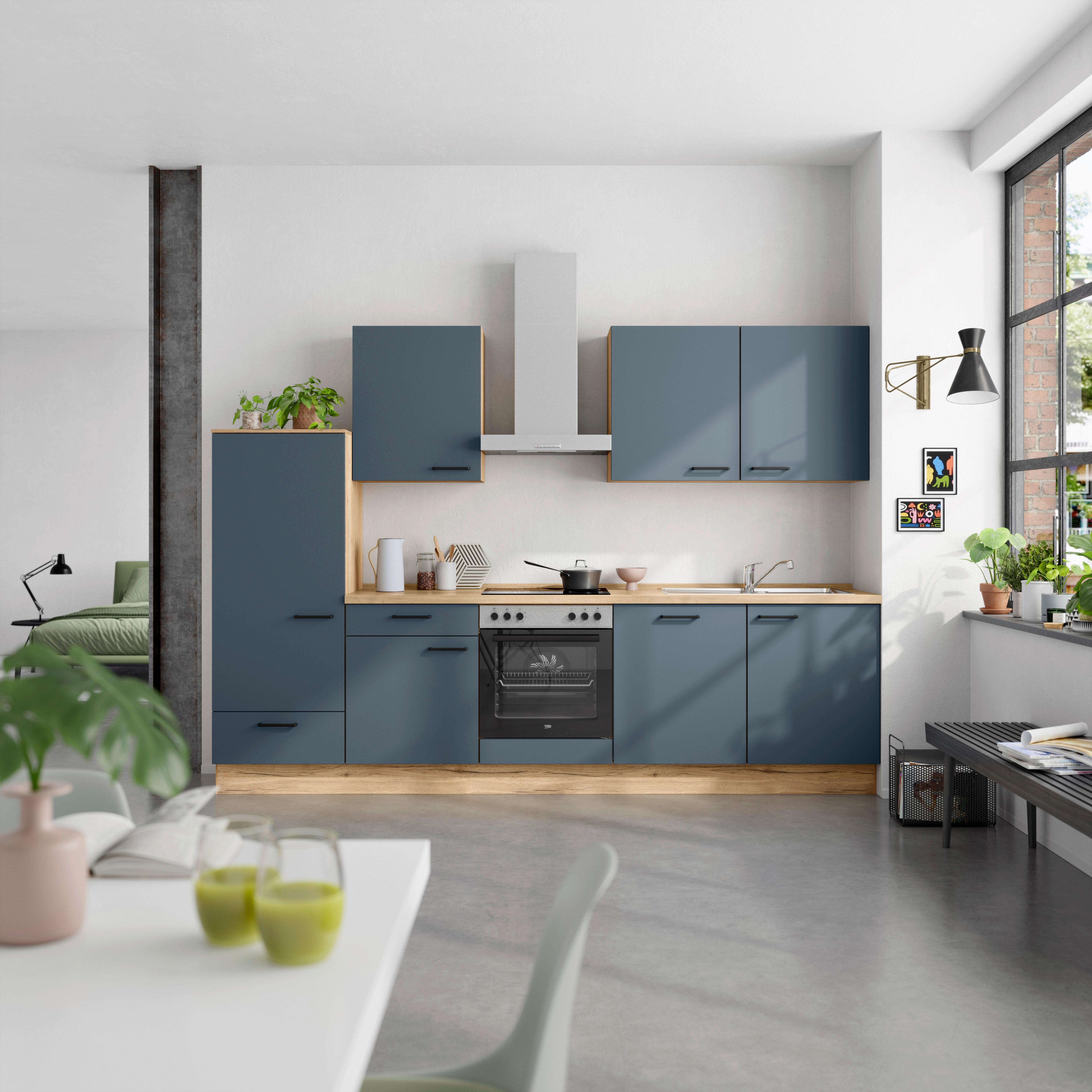 Küchenleerblock Easytouch Low-Line, L10 Links - Blau/Eichefarben, MODERN, Holzwerkstoff (300cm) - Nobilia