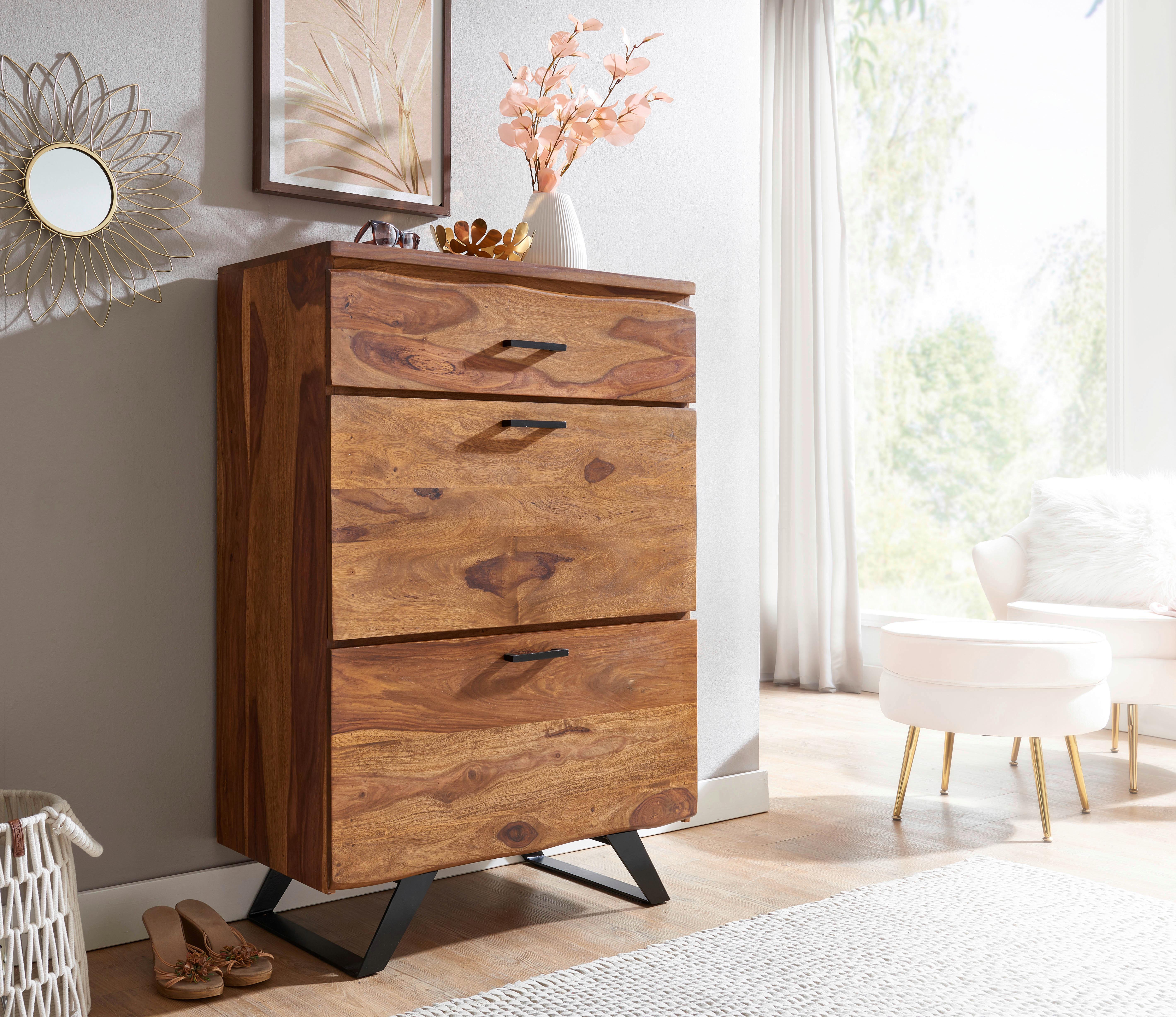 Sideboard Sheesham Sheeshamfarben B: 80 cm - Sheeshamfarben/Schwarz, Design, Holz (80/120/41,5cm) - MID.YOU