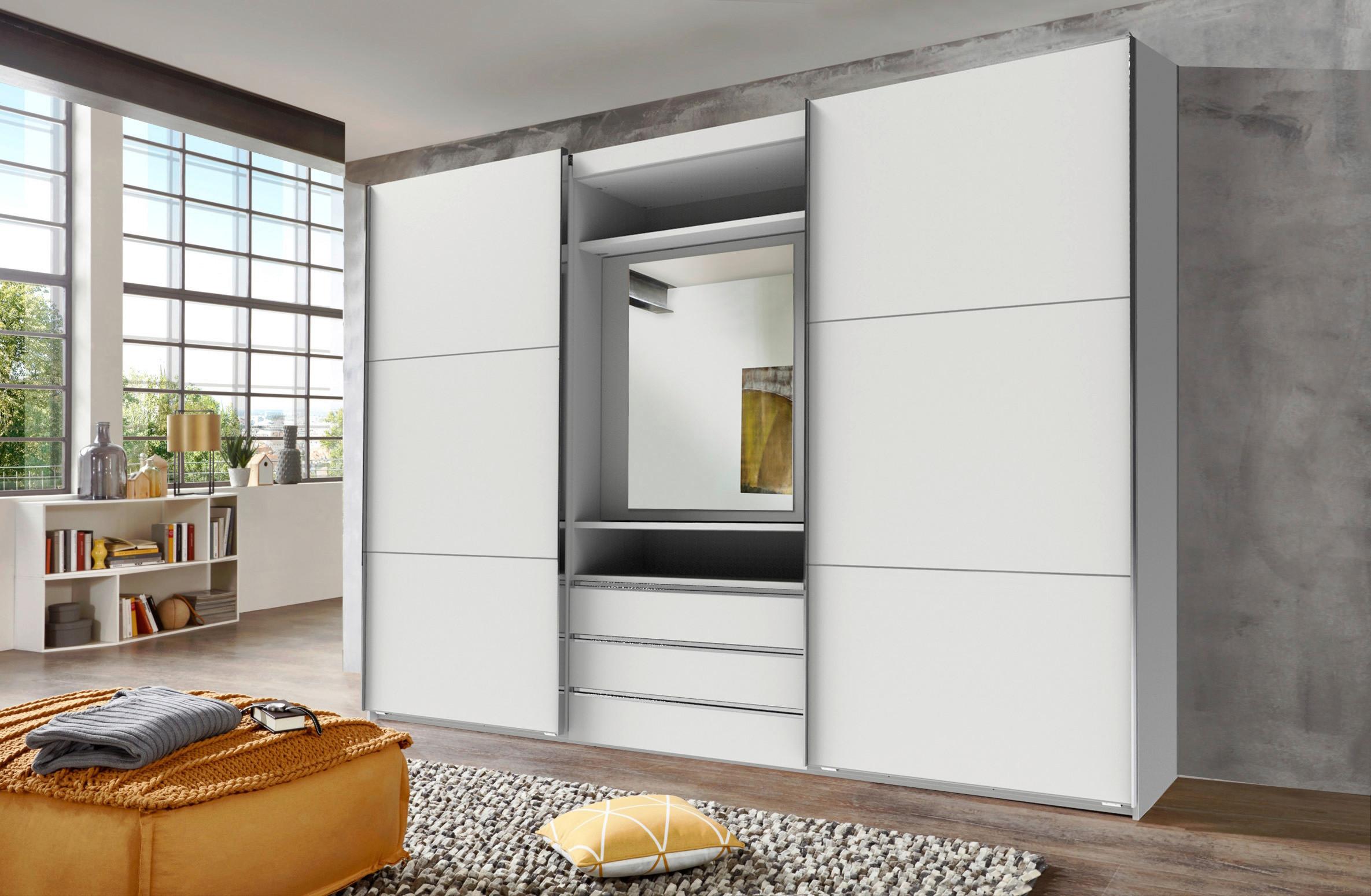 Schwebetürenschrank mit Laden B: 300 cm Magic, Weiß - Silberfarben/Weiß, MODERN, Glas/Holzwerkstoff (300/216/65cm) - MID.YOU