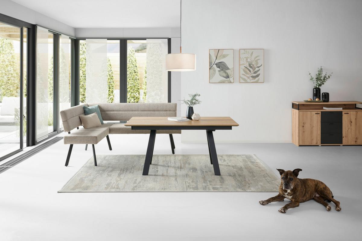 Eckbank Paros Beige, S: 150x190cm - Beige/Schwarz, KONVENTIONELL, Textil/Metall (150/190cm) - MID.YOU