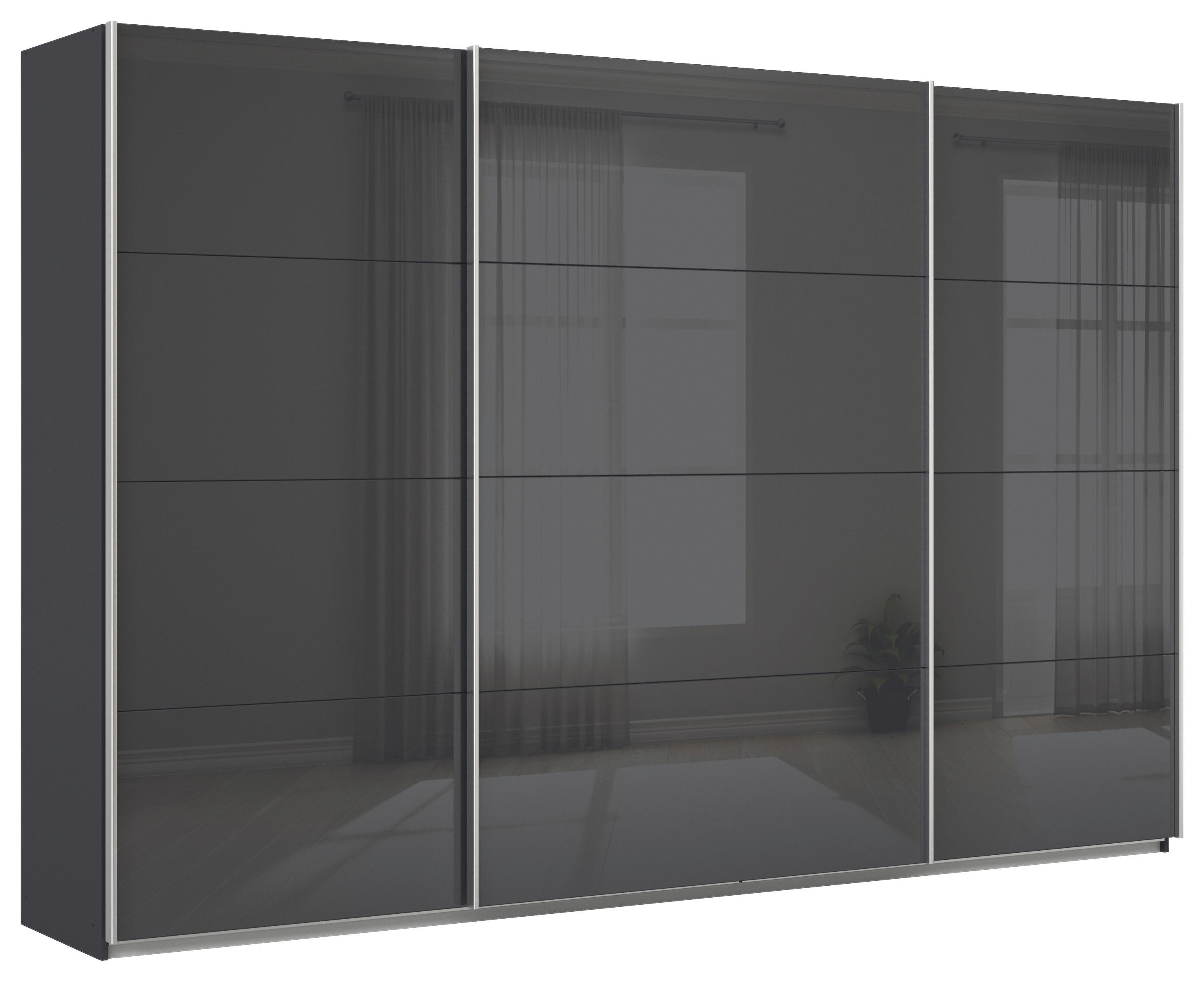 Schwebetürenschrank B: 315cm Feldkirch Grau - Anthrazit/Anthrazit Hochglanz, MODERN, Glas/Holzwerkstoff (315/210/62cm)