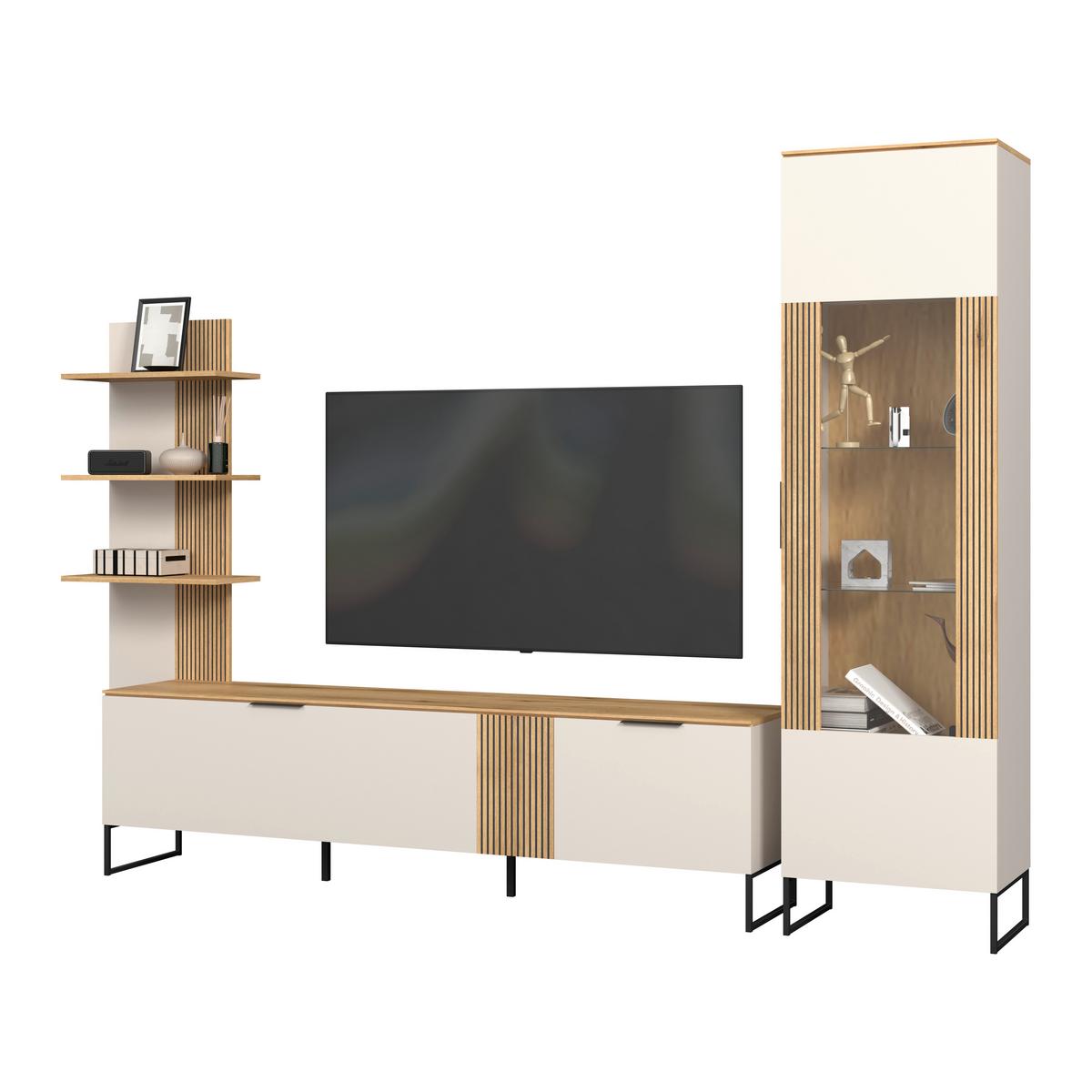 Stapelprogramm King Eichefarben/Kaschmir B:310,2cm - Kaschmir/Eichefarben, MODERN, Glas/Holzwerkstoff (310,2/200/40cm)