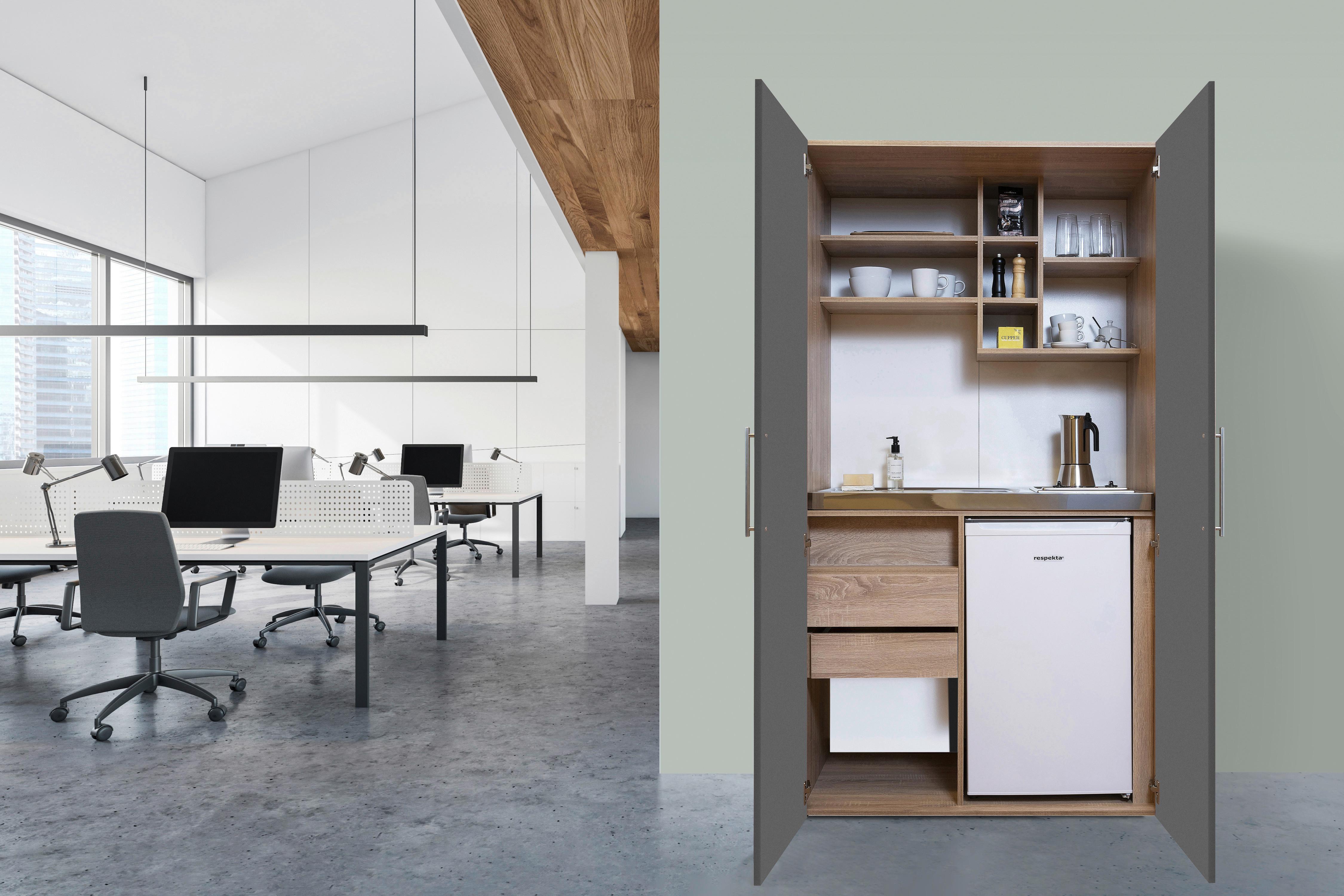 Schrankküche Mit Kühlschrank + Kochfeld 104 Cm Grau