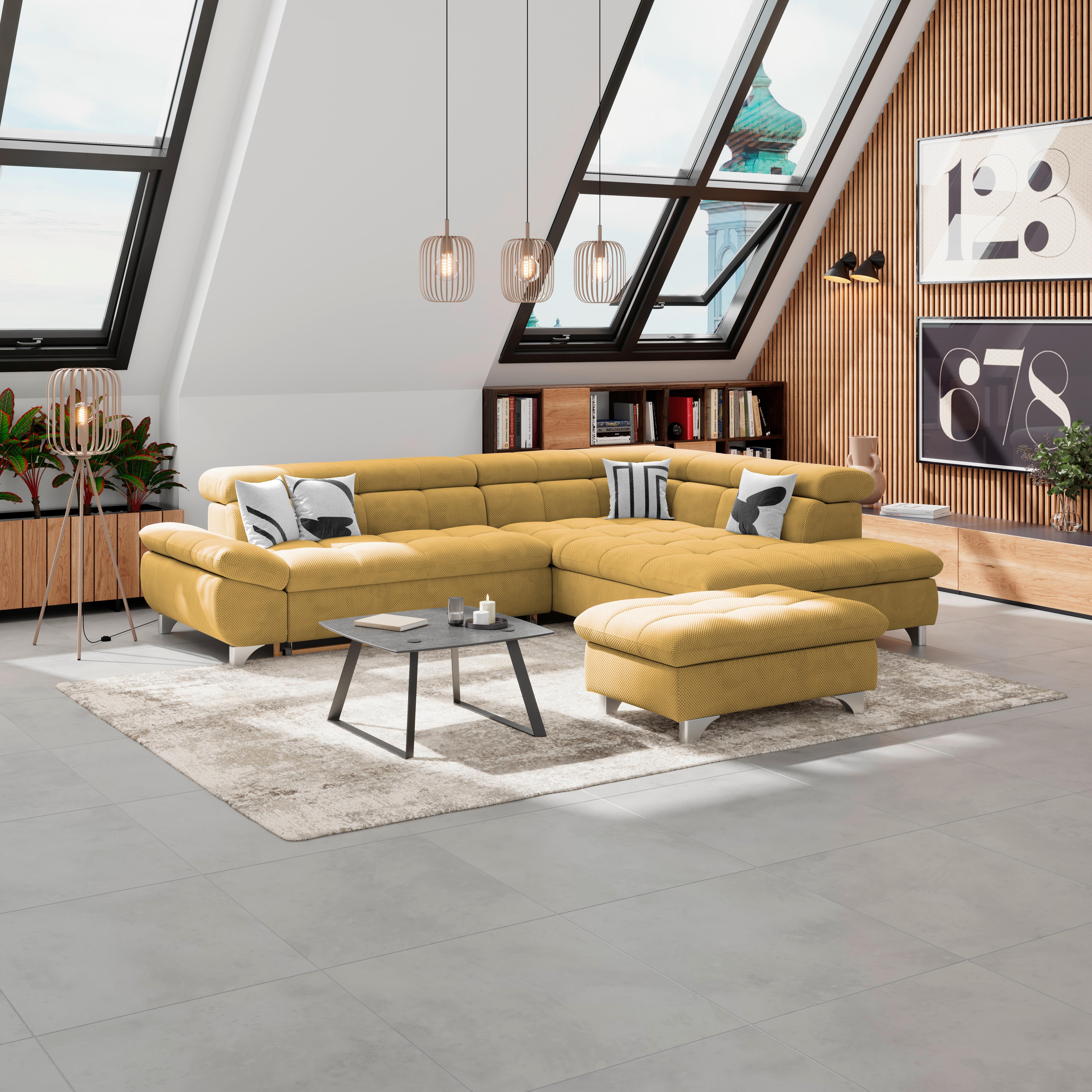 Hocker Gemini Senfgelb, B: 108cm - Chromfarben/Senfgelb, KONVENTIONELL, Textil (108/46/108cm)