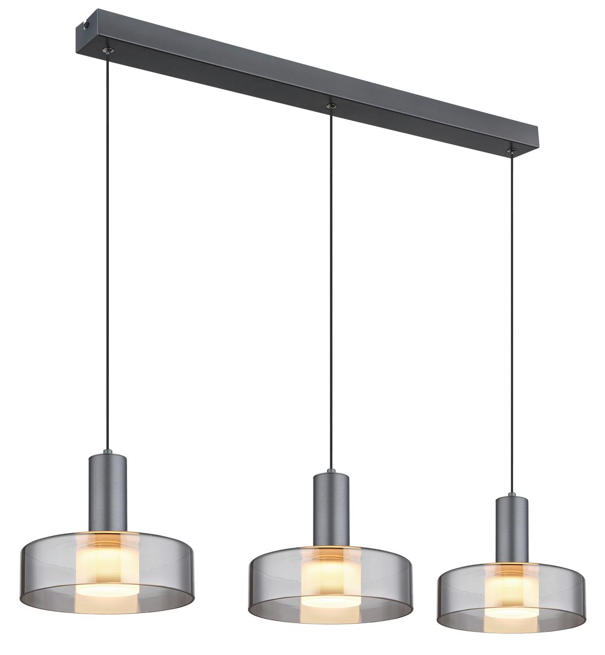 LED-Hängeleuchte Grant Grau Schwarz L: 90 cm - Schwarz/Grau, Design, Glas/Kunststoff (90/22/150cm) - Globo