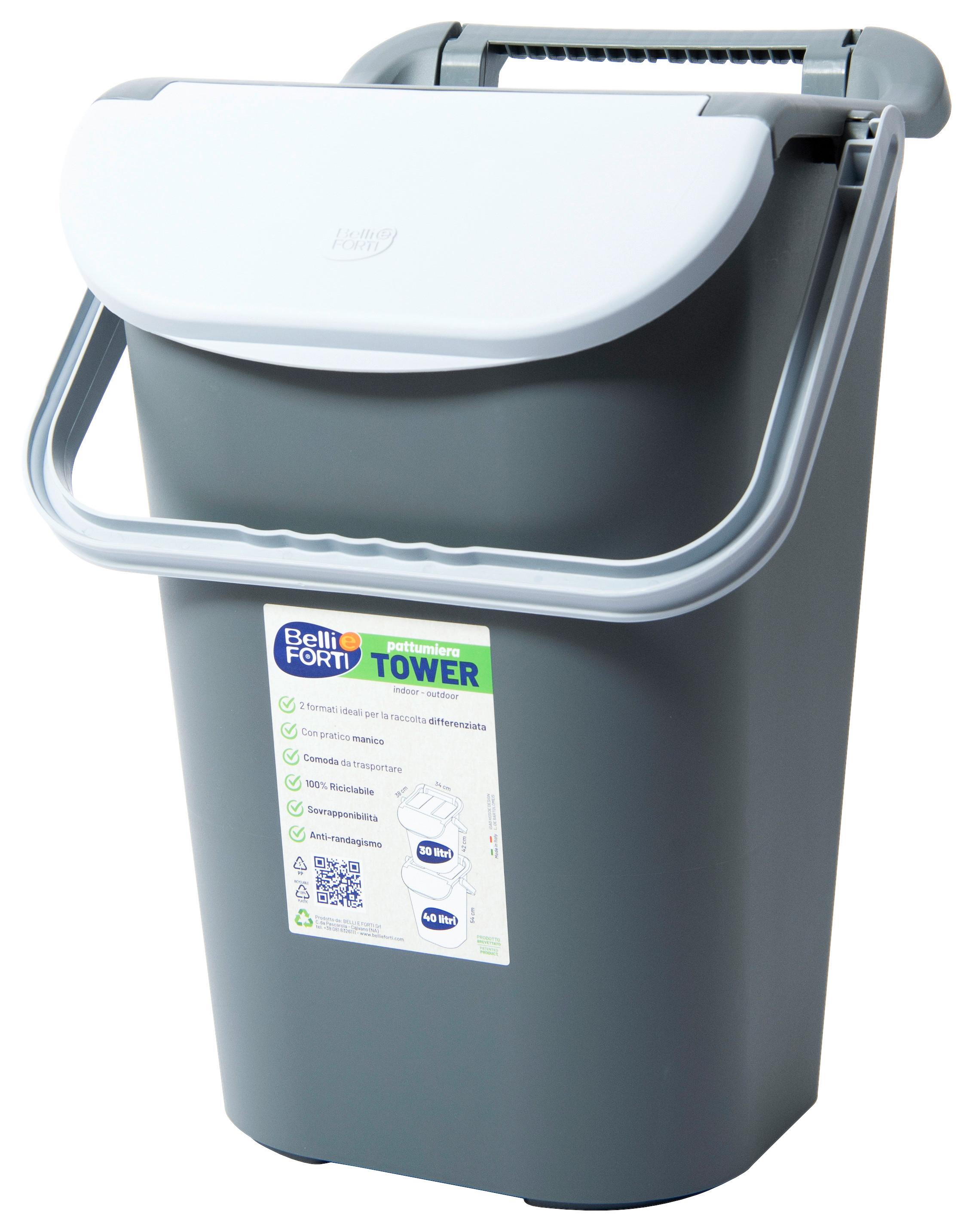 Mülleimer Tower mit Deckel 40l Kunststoff Grau - Grau, Basics, Kunststoff (34/38/54cm)