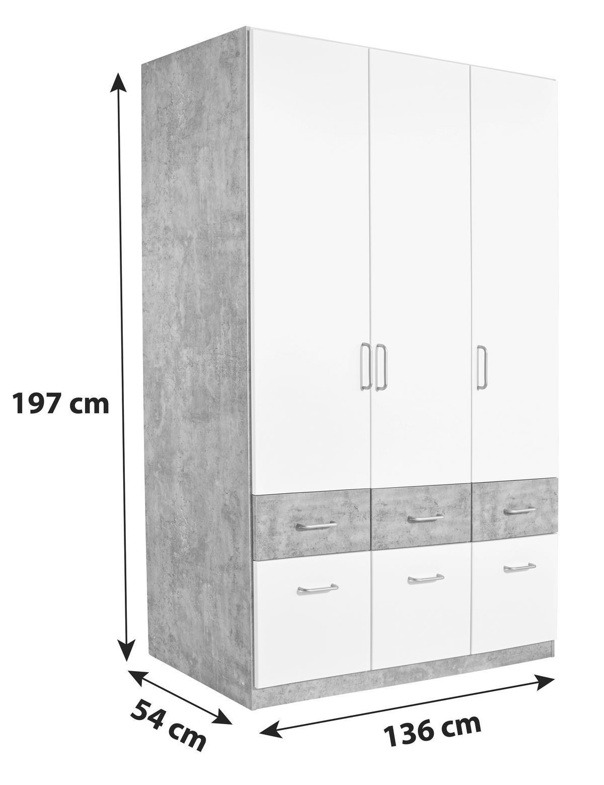 ŠATNÍ SKŘÍŇ AALEN-EXTRA - šedá/barvy dubu, Konvenční, kompozitní dřevo/plast (136/197/54cm)