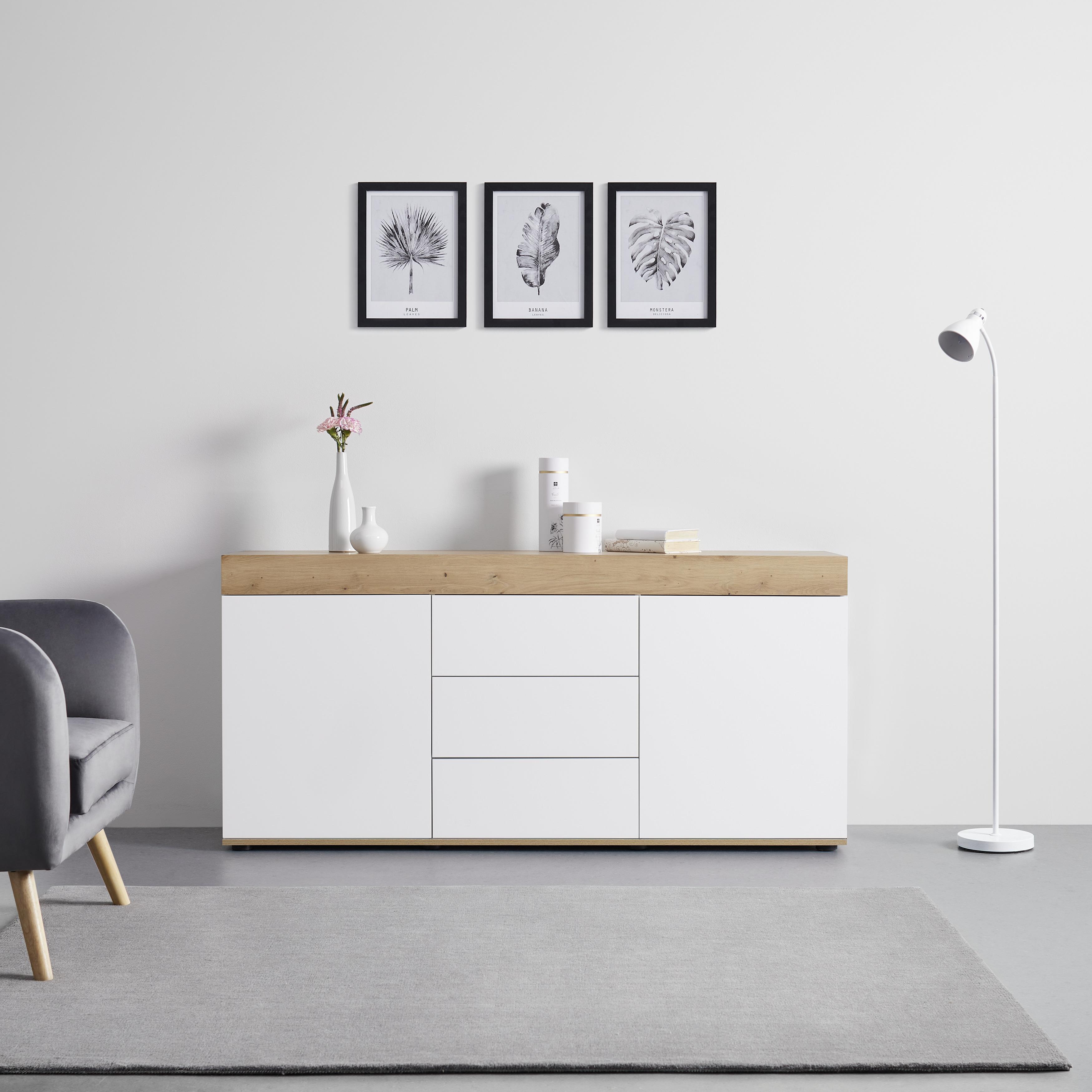 Komoda Cara - farby dubu/biela, Moderný (160/76/40cm) - Bessagi Home