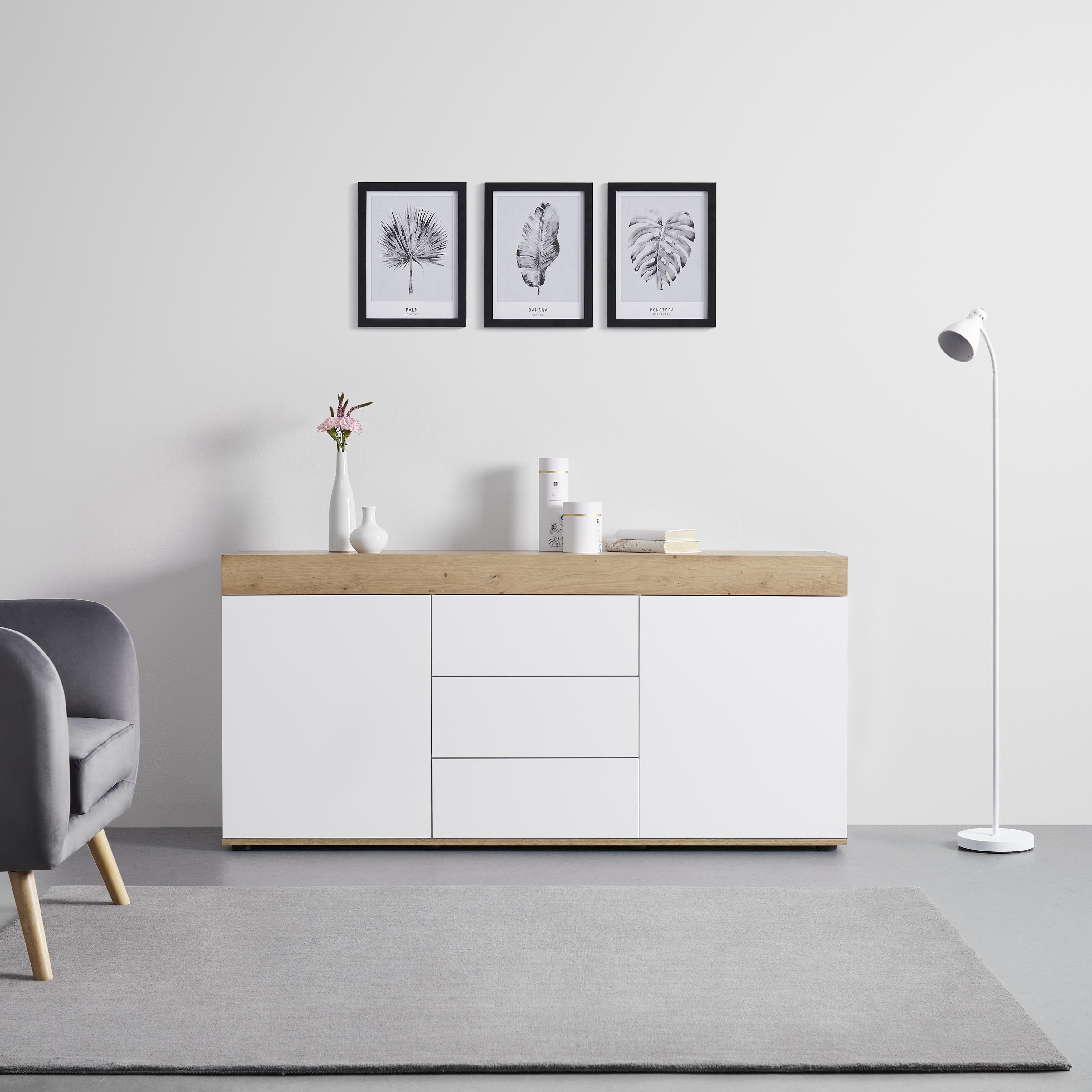 Komoda Cara - bílá/barvy dubu, Moderní (160/76/40cm) - Bessagi Home