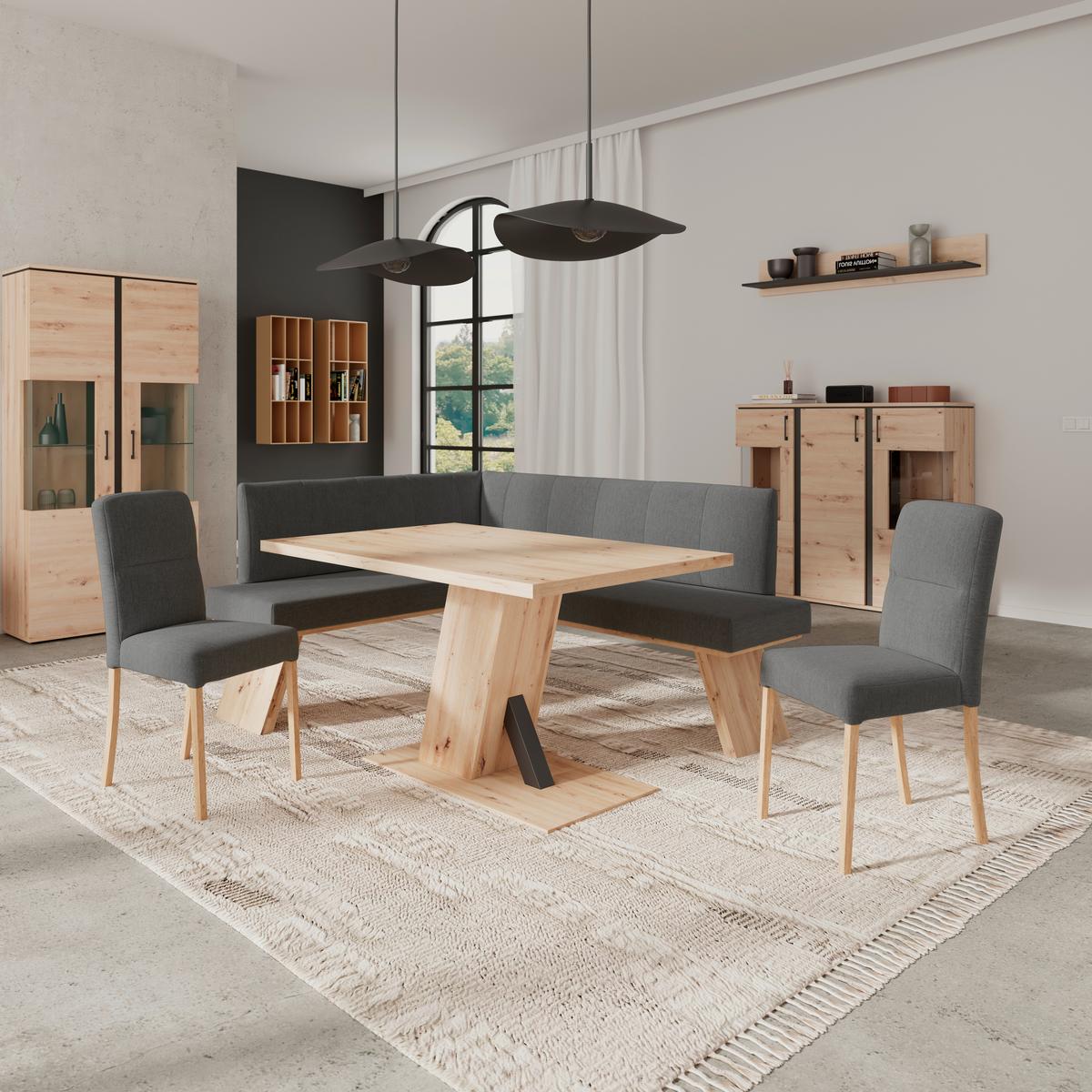 Eckbank Emma Ii - Eichefarben/Schwarz, KONVENTIONELL, Holzwerkstoff/Textil (150/185cm)