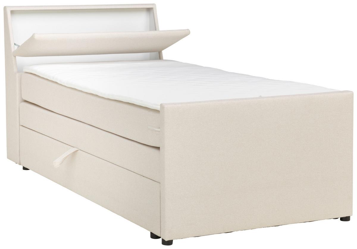 Boxspringbett mit Bettkasten Nida 100x200 cm Creme - Creme/Schwarz, MODERN, Holz/Textil (100/200cm) - MID.YOU