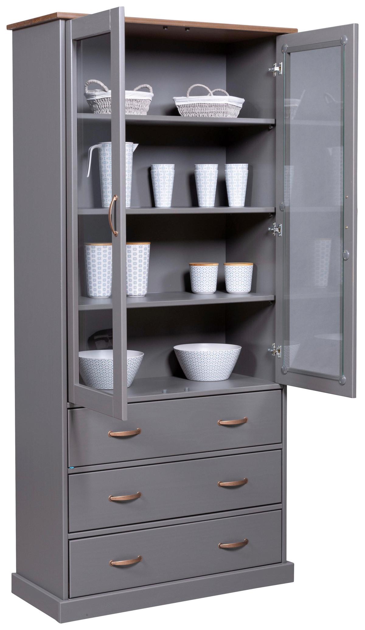Vitrine Luzerna - Braun/Grau, KONVENTIONELL, Holz (190/90/38,4cm) - MID.YOU