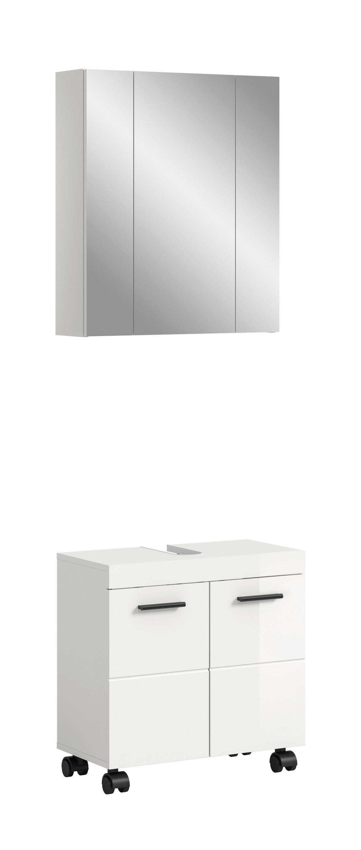 Badezimmer Nova Weiß B: 60cm - Weiß Hochglanz/Schwarz, Trend, Glas/Holzwerkstoff (60cm) - MID.YOU