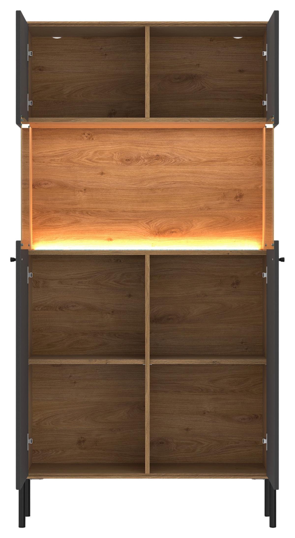 Vitrine Nurisa Anthrazit B: 90 cm - Anthrazit/Schwarz, Trend, Glas/Holzwerkstoff (90/181,3/40cm) - MID.YOU