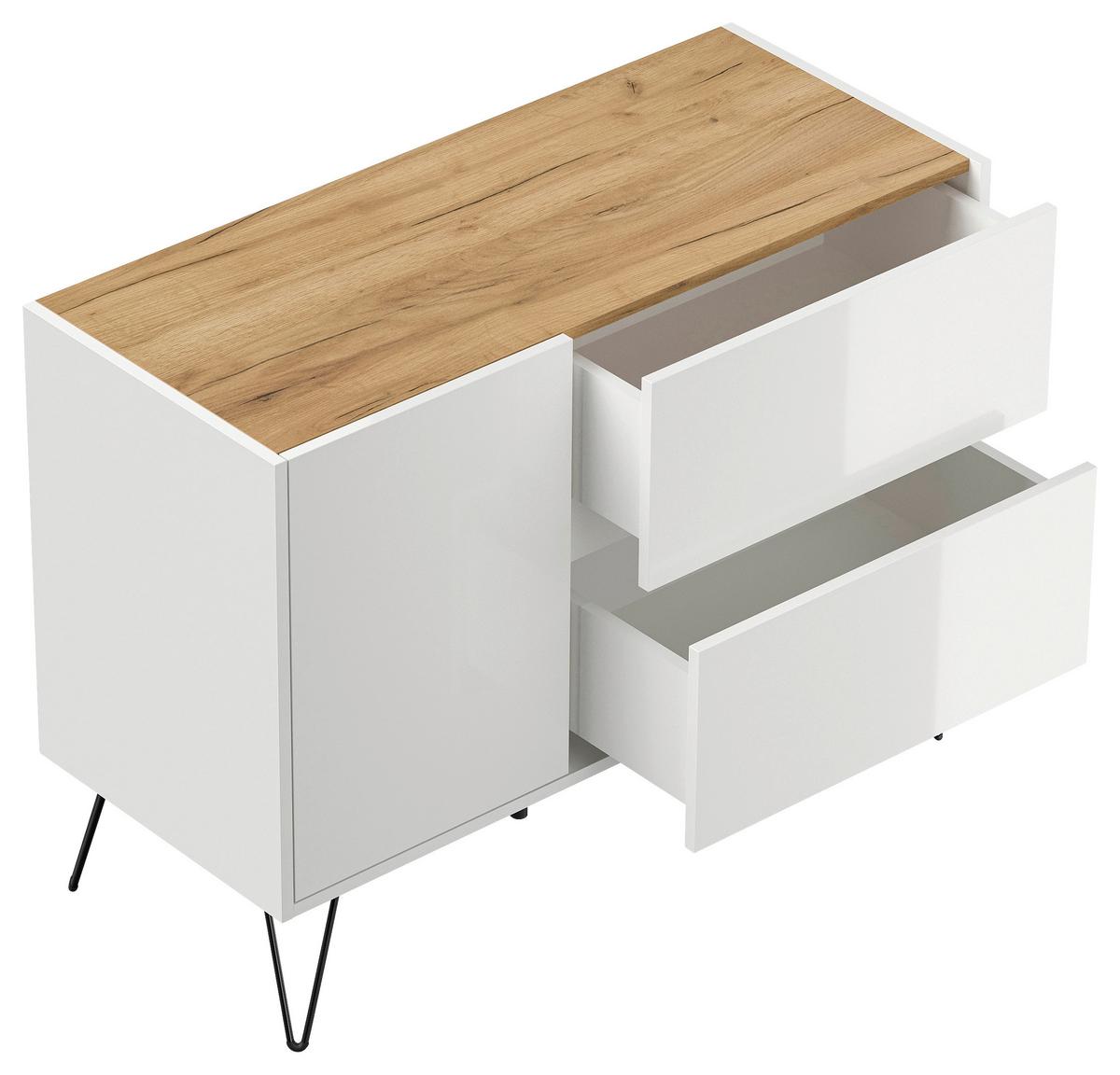 Sideboard Posseik Industrial Weiß/eichefarben B: 99 Cm - Eichefarben/Schwarz, Design, Holzwerkstoff (99/75,8/42cm) - P & B