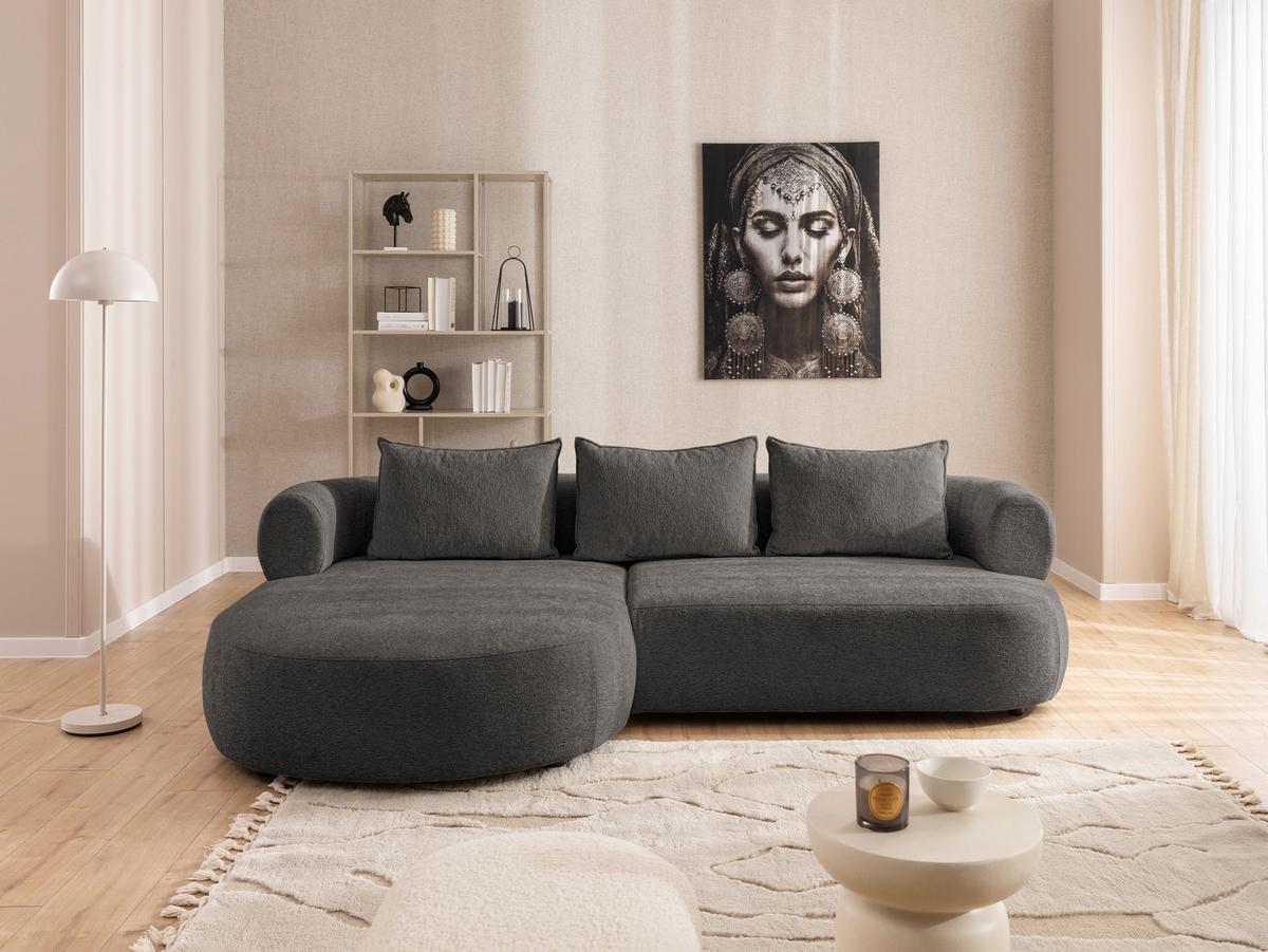 Ecksofa Ferro Anthrazit S: 156x256 cm - Anthrazit/Schwarz, Design, Textil (156/256cm) - Livetastic