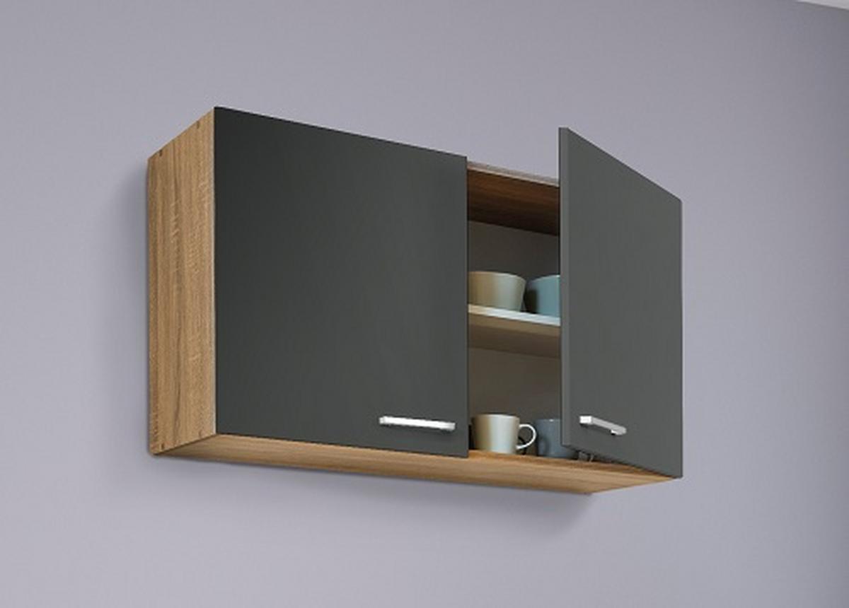 Miniküche mit Kühlschrank + Kochfeld 100 cm Grau - Edelstahlfarben/Eichefarben, MODERN, Holzwerkstoff/Metall (100cm) - Respekta