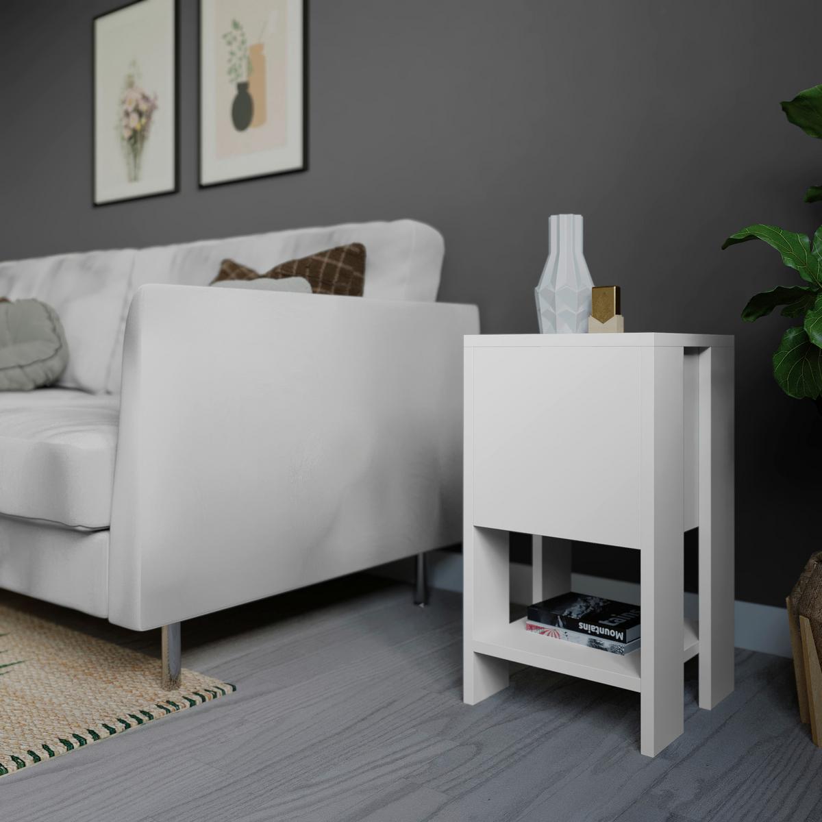 Nočný stolík EMA biely - biela, Design, kompozitné drevo (30/55/30cm) - Livetastic